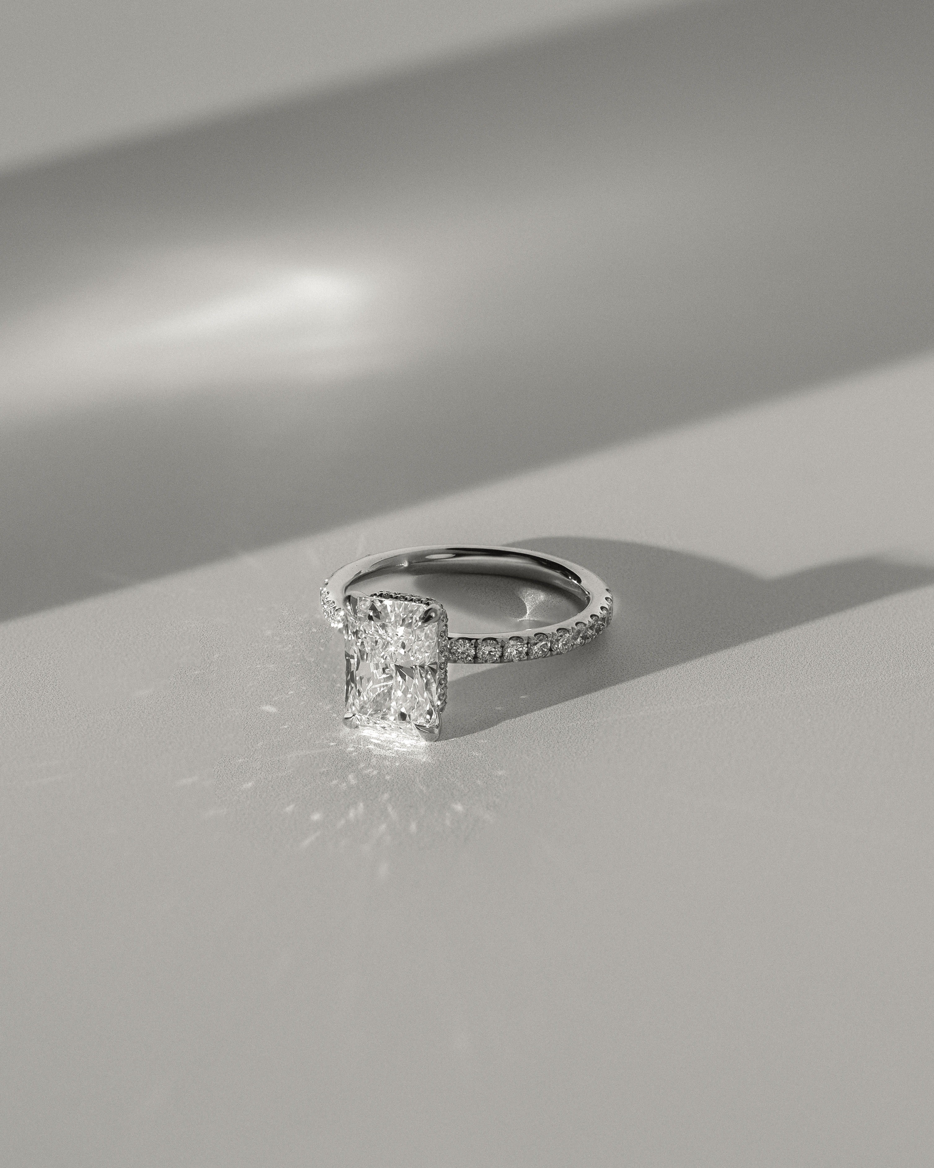 Ellie  Radiant Solitaire with Hidden Halo and Pav Lifestyle Image