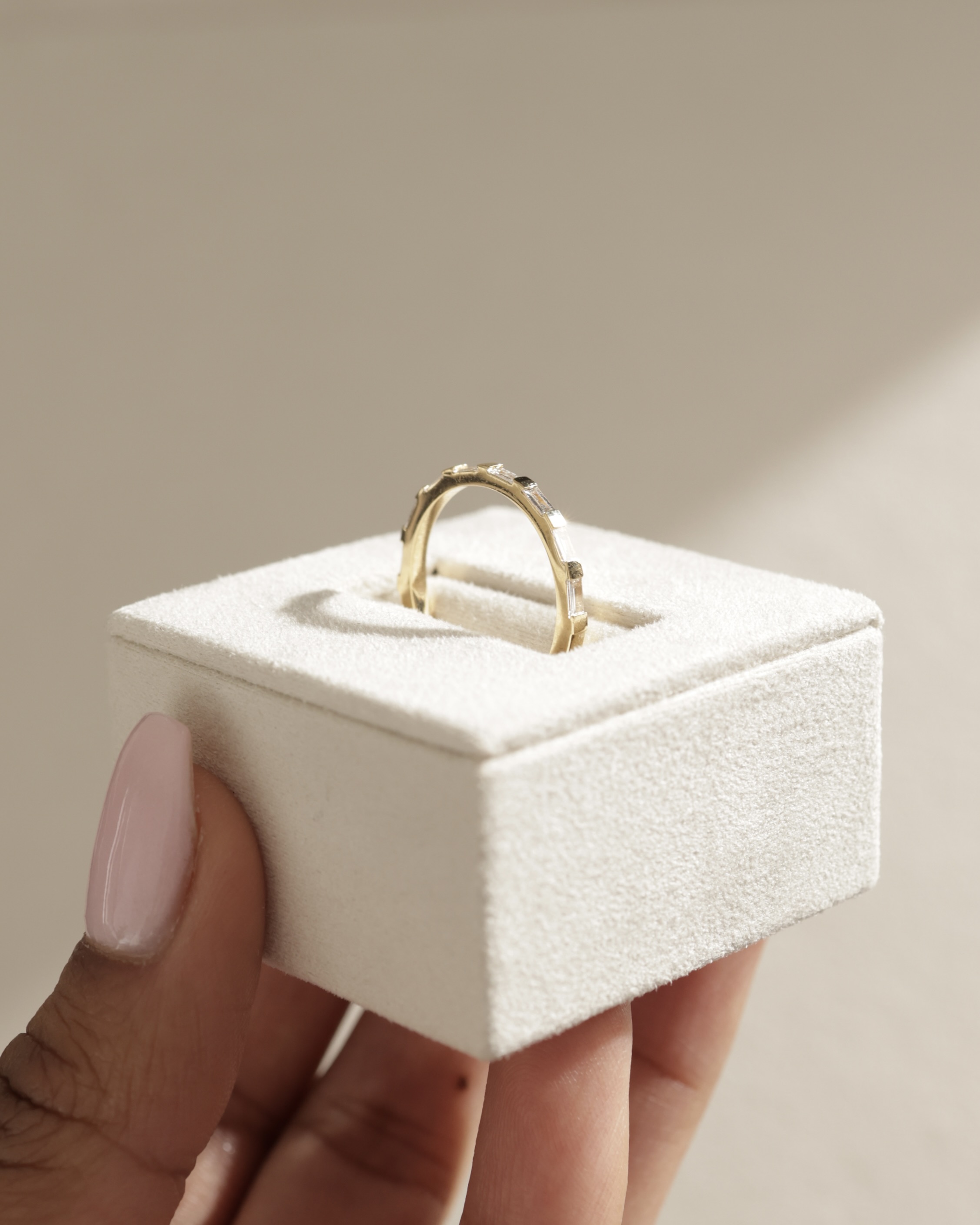 Felicity  Baguette Stone Wedding Ring Lifestyle Image