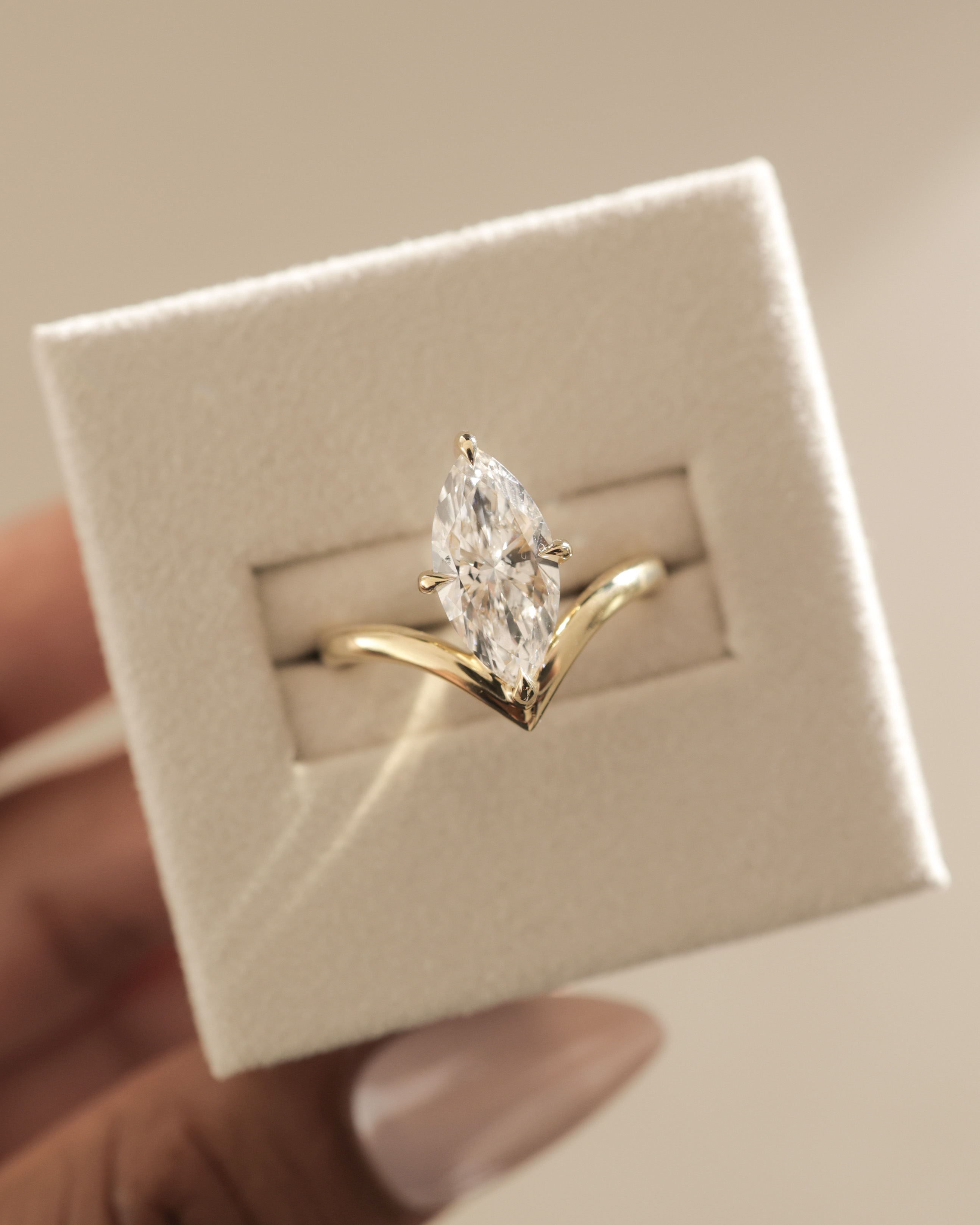 Giselle - Marquise Solitaire with Deep V Band Lifestyle Image