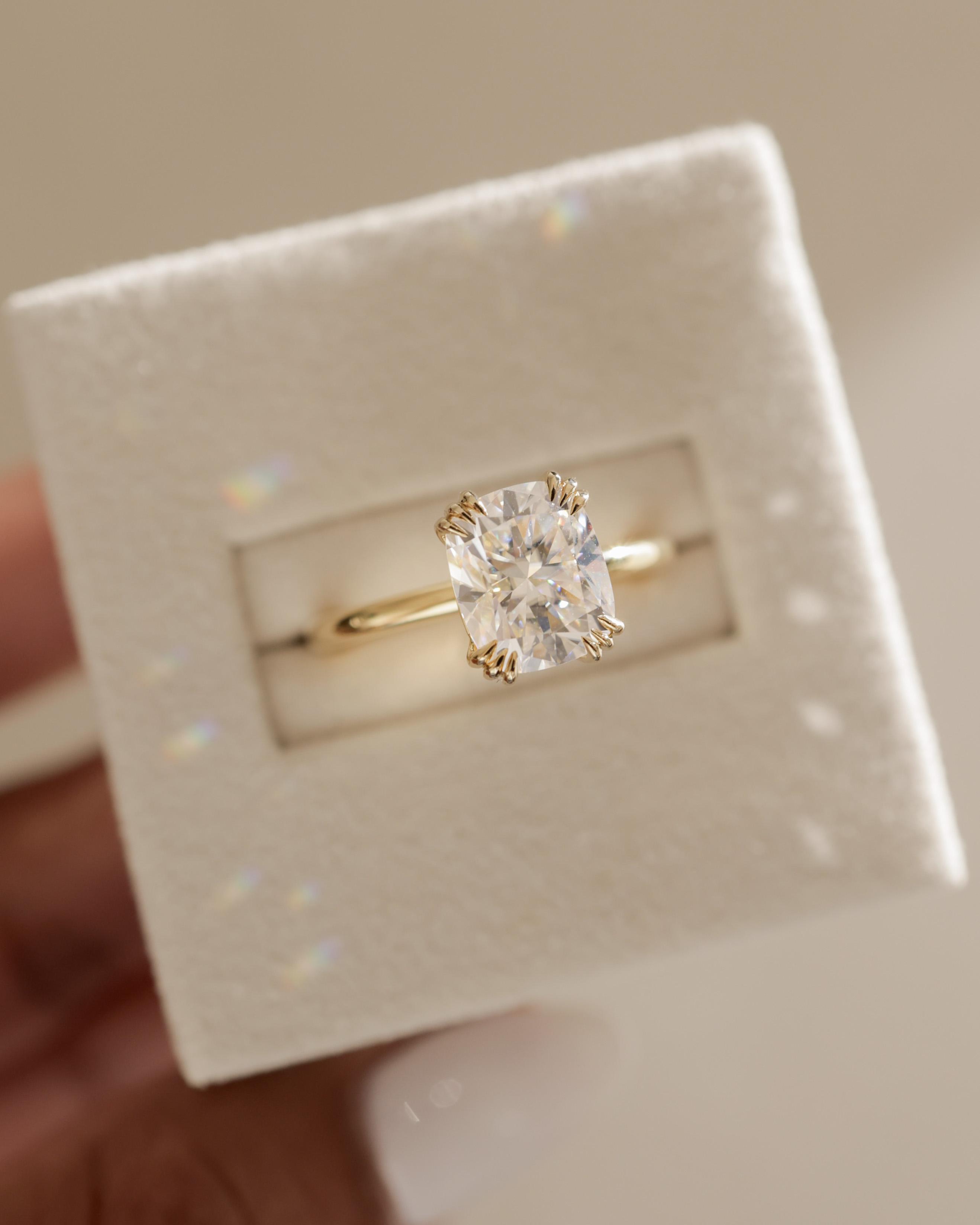 Helena  Elongated Cushion Solitaire with Triple-Split Claws Lifestyle Image