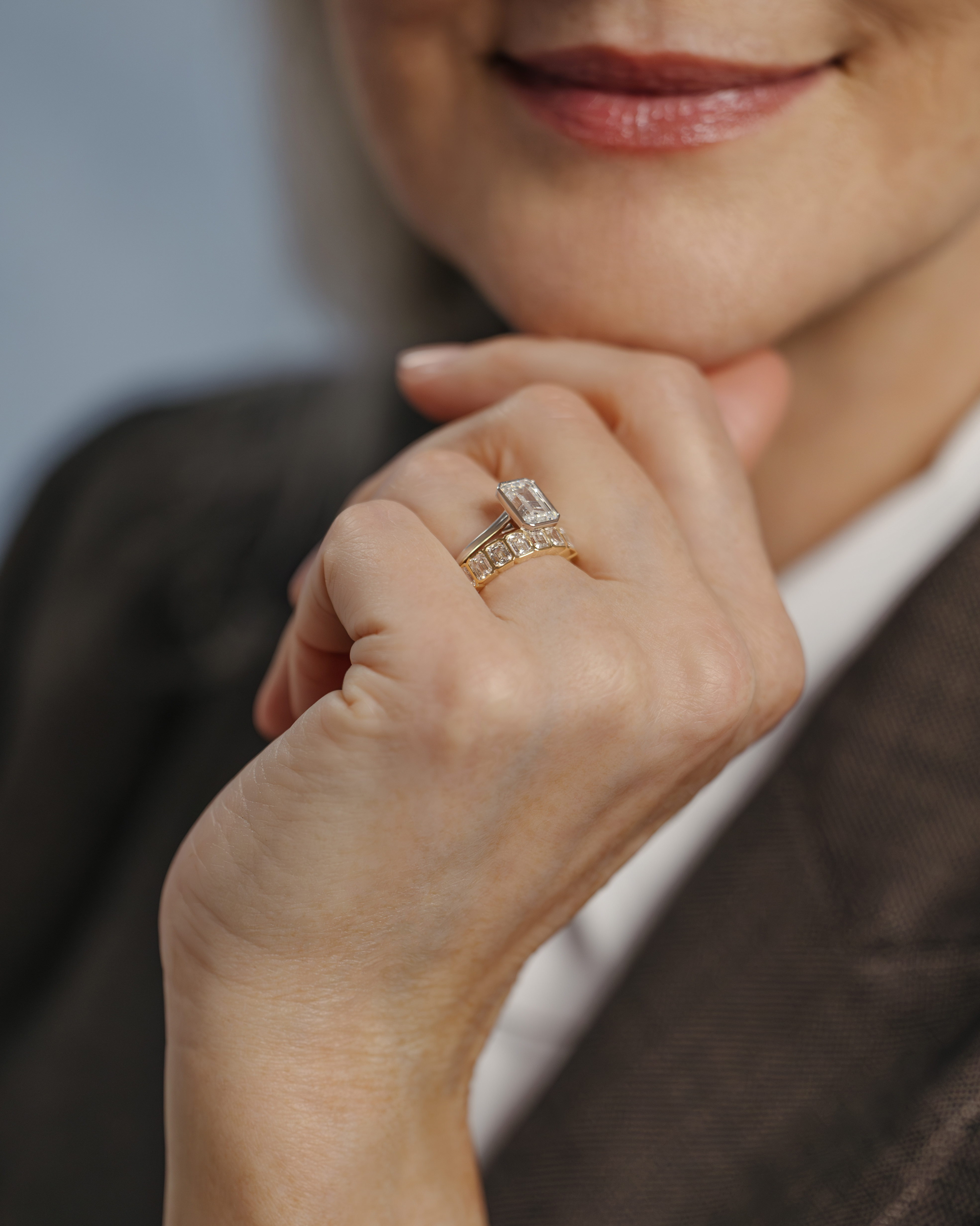 Imani - Bezel Set Emerald Solitaire Lifestyle Image