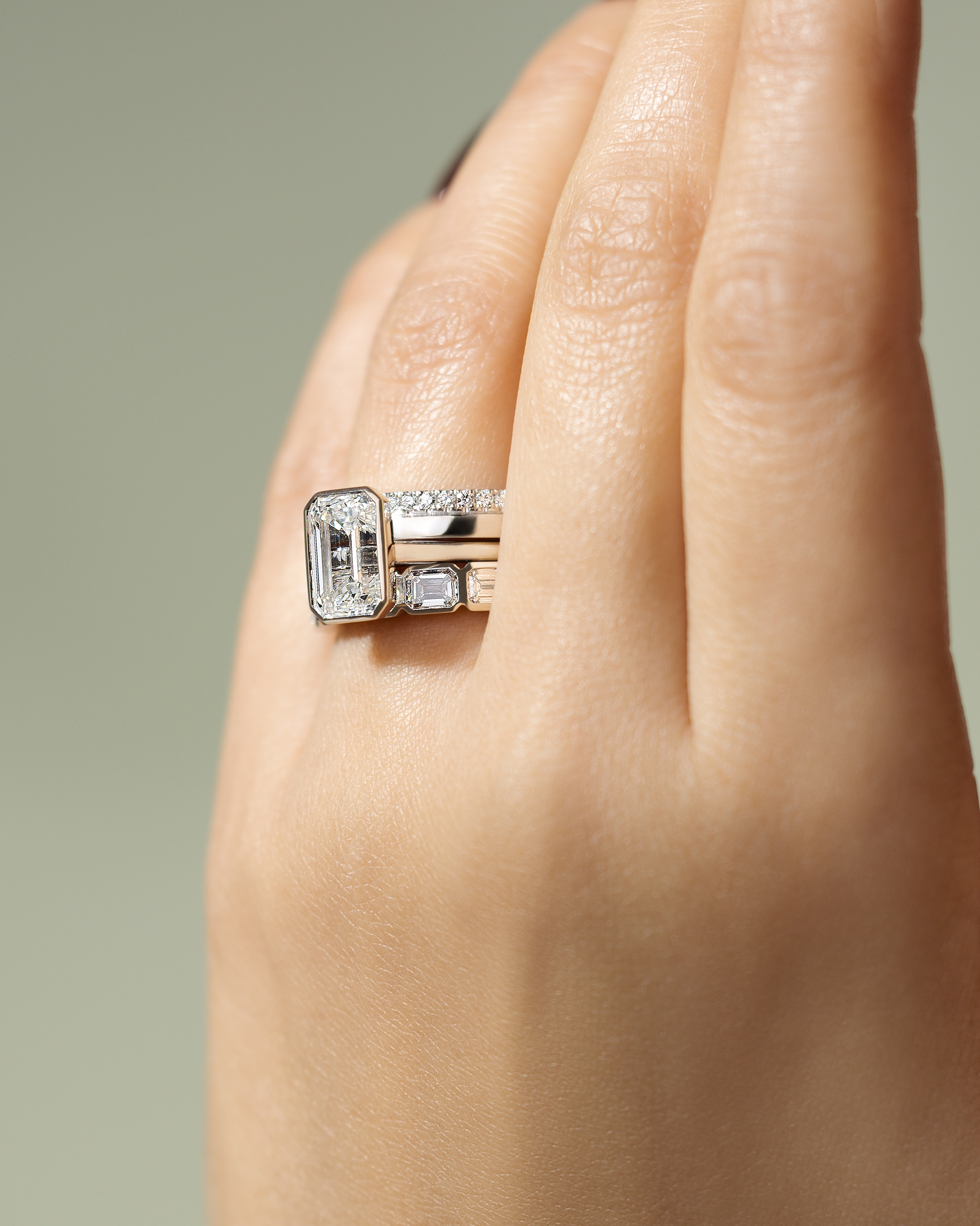 Imani - Bezel Set Emerald Solitaire Lifestyle Image