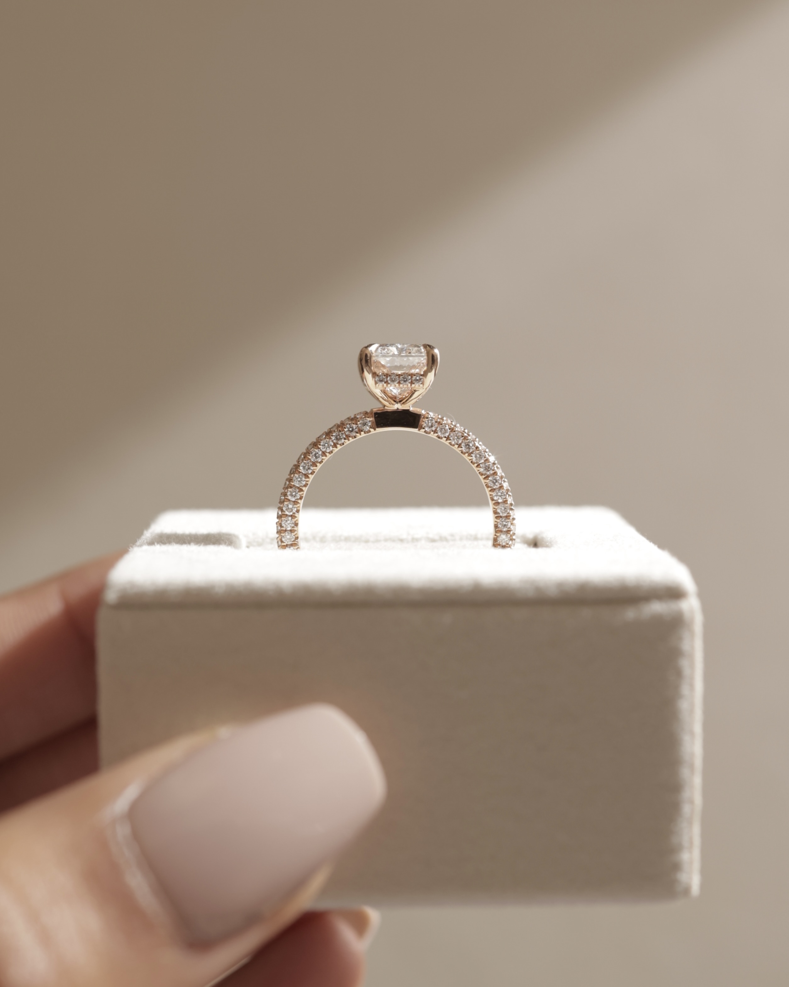 Irene - Radiant Solitaire with Hidden Halo and Triple Pave Lifestyle Image