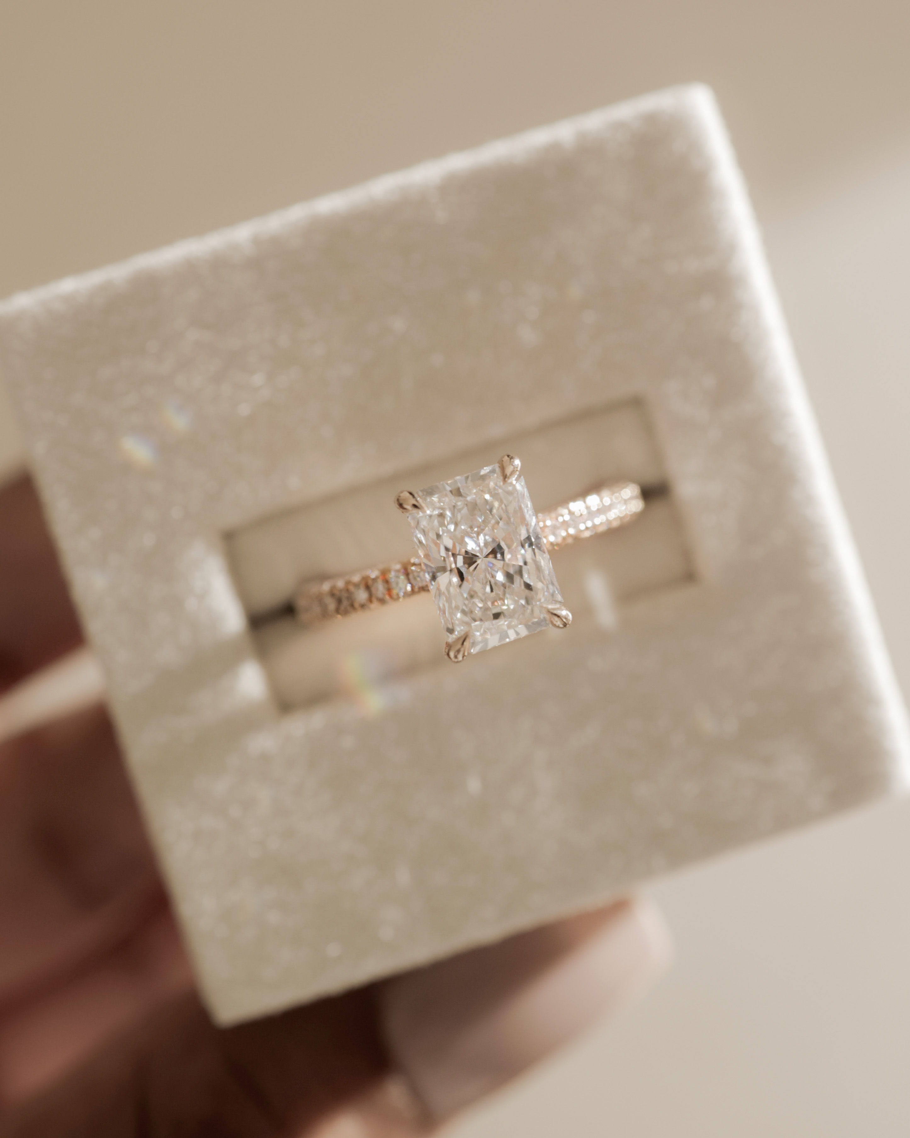 Irene - Radiant Solitaire with Hidden Halo and Triple Pave Lifestyle Image