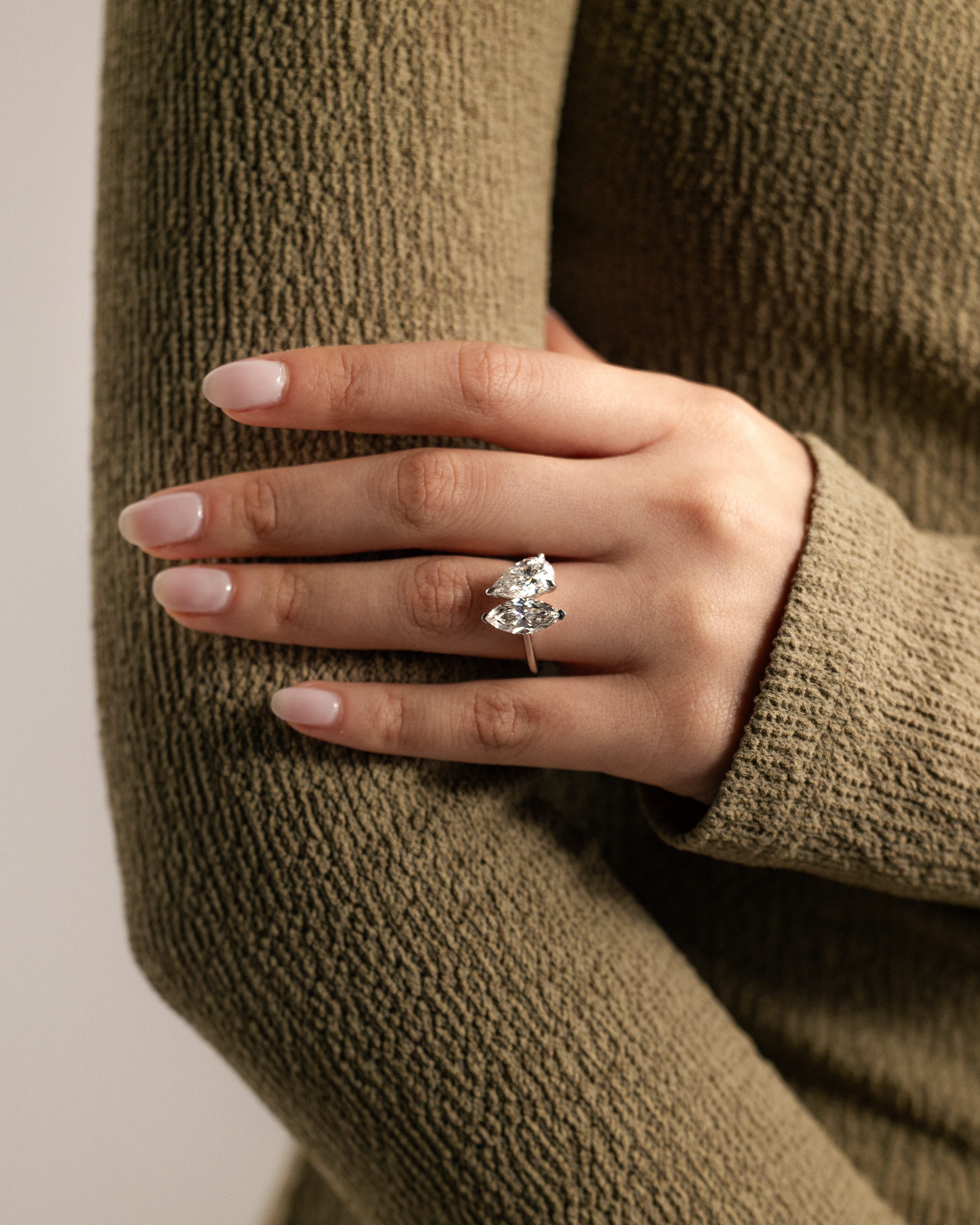 Jana - Double Setting Pear and Marquise Solitaires Lifestyle Image