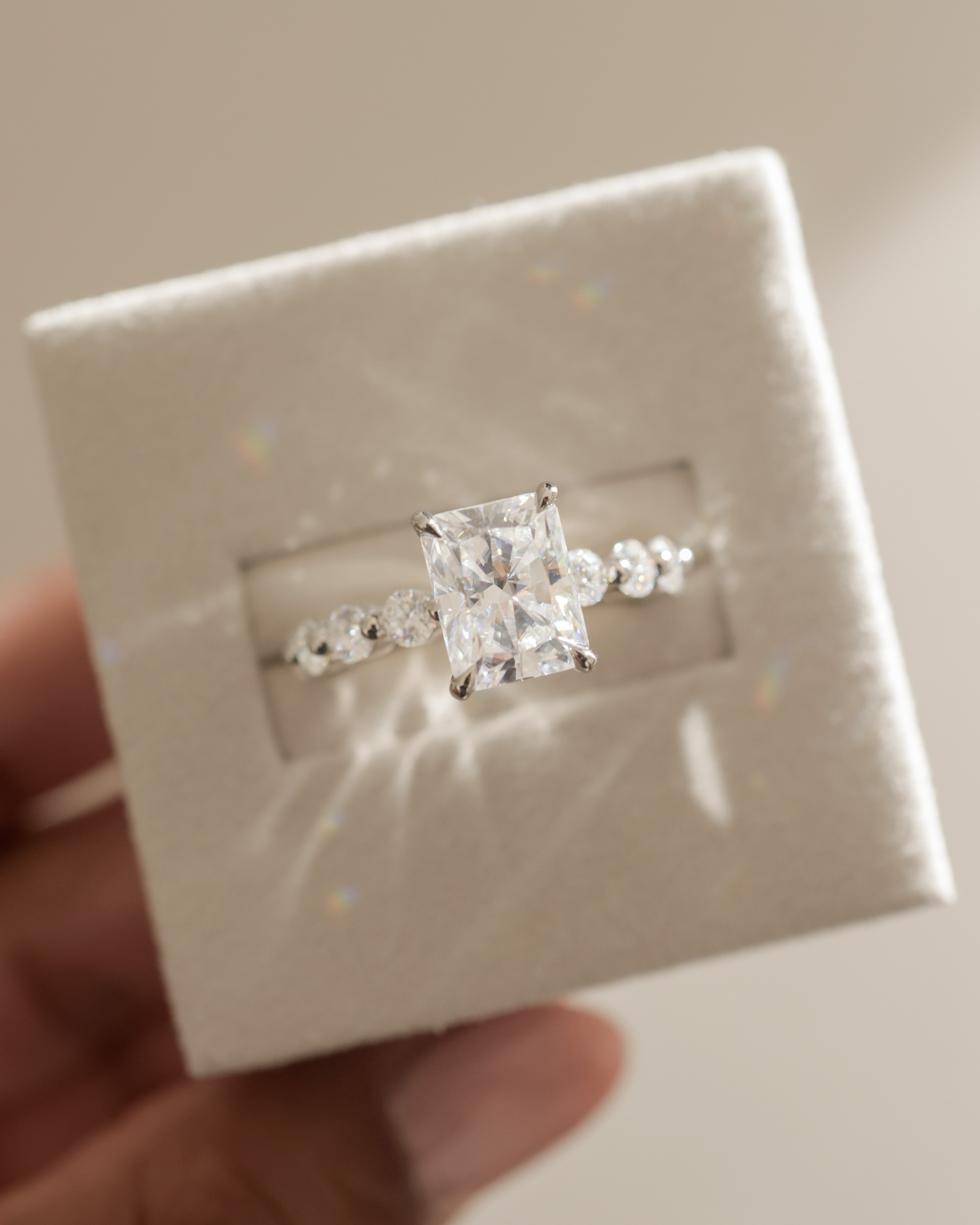 Josephine  Radiant Solitaire with Side Stones & Hidden Halo Lifestyle Image