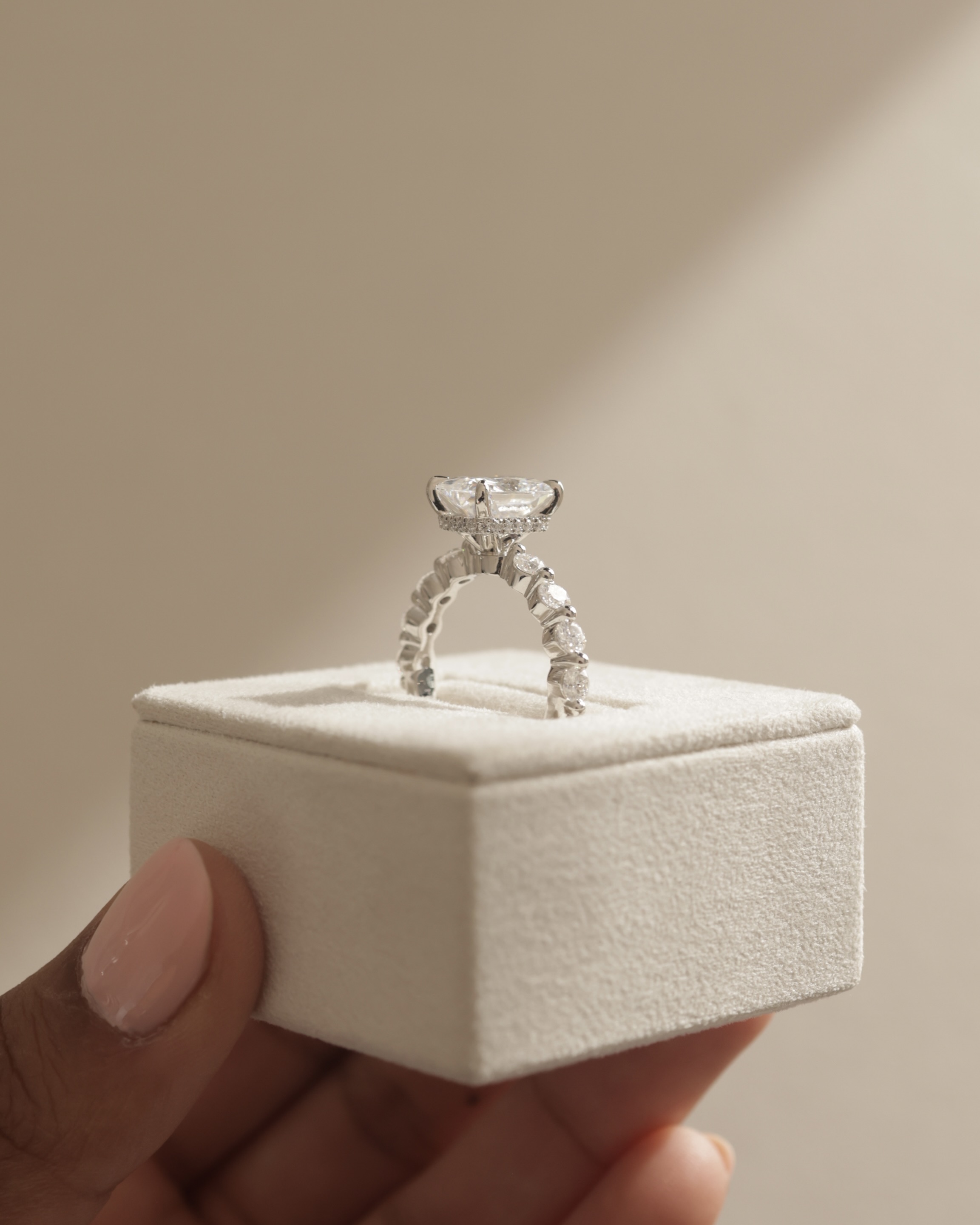 Josephine  Radiant Solitaire with Side Stones & Hidden Halo Lifestyle Image