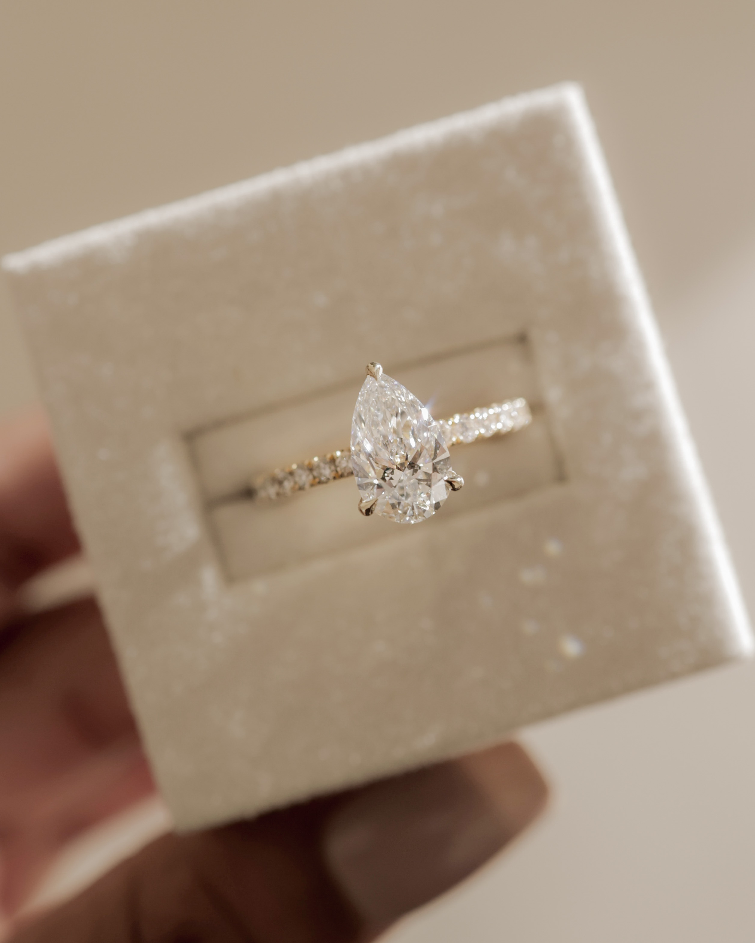 Keira - 3 Claw Pear Pav Solitaire with Hidden Halo Lifestyle Image