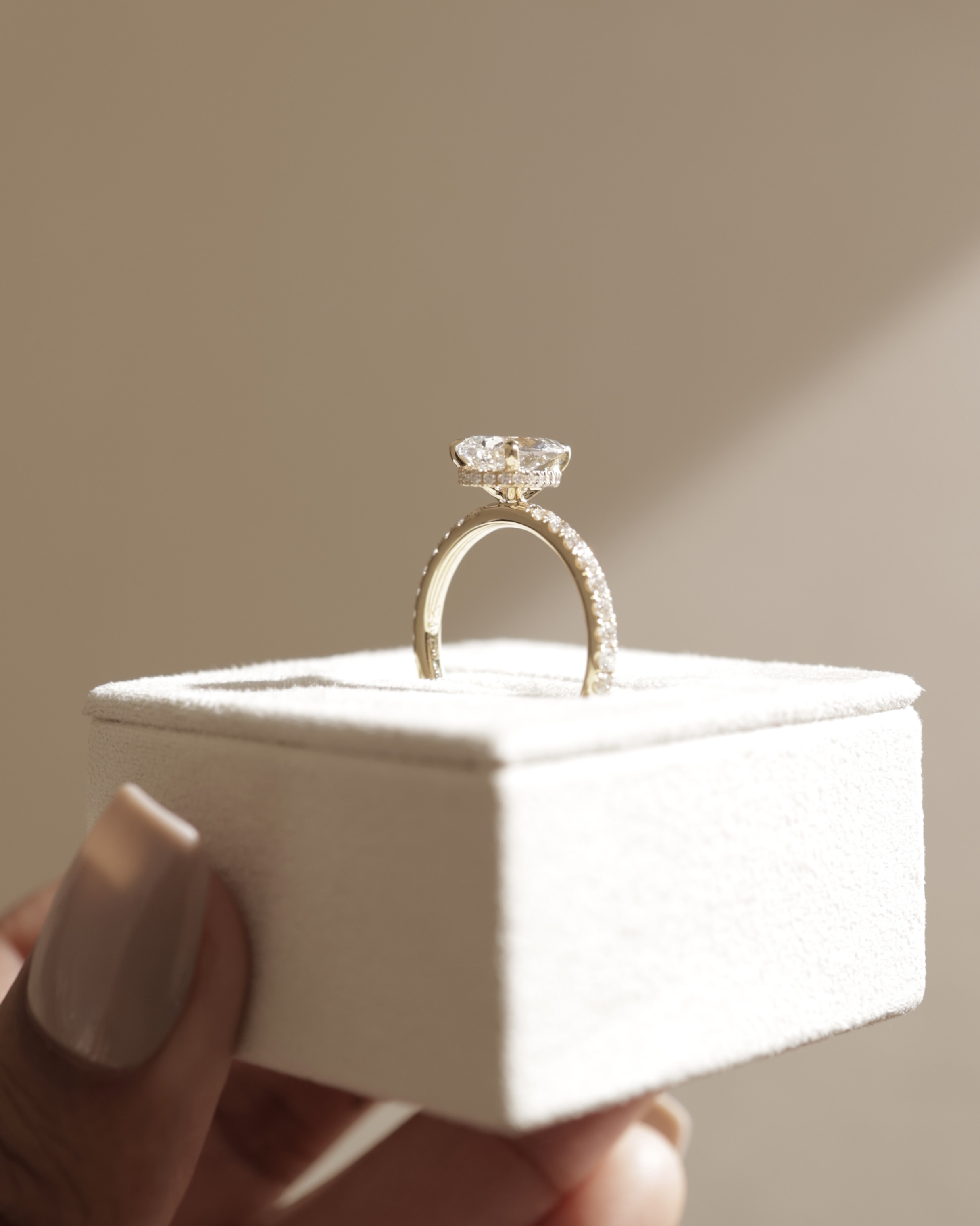 Keira - 3 Claw Pear Pav Solitaire with Hidden Halo Lifestyle Image