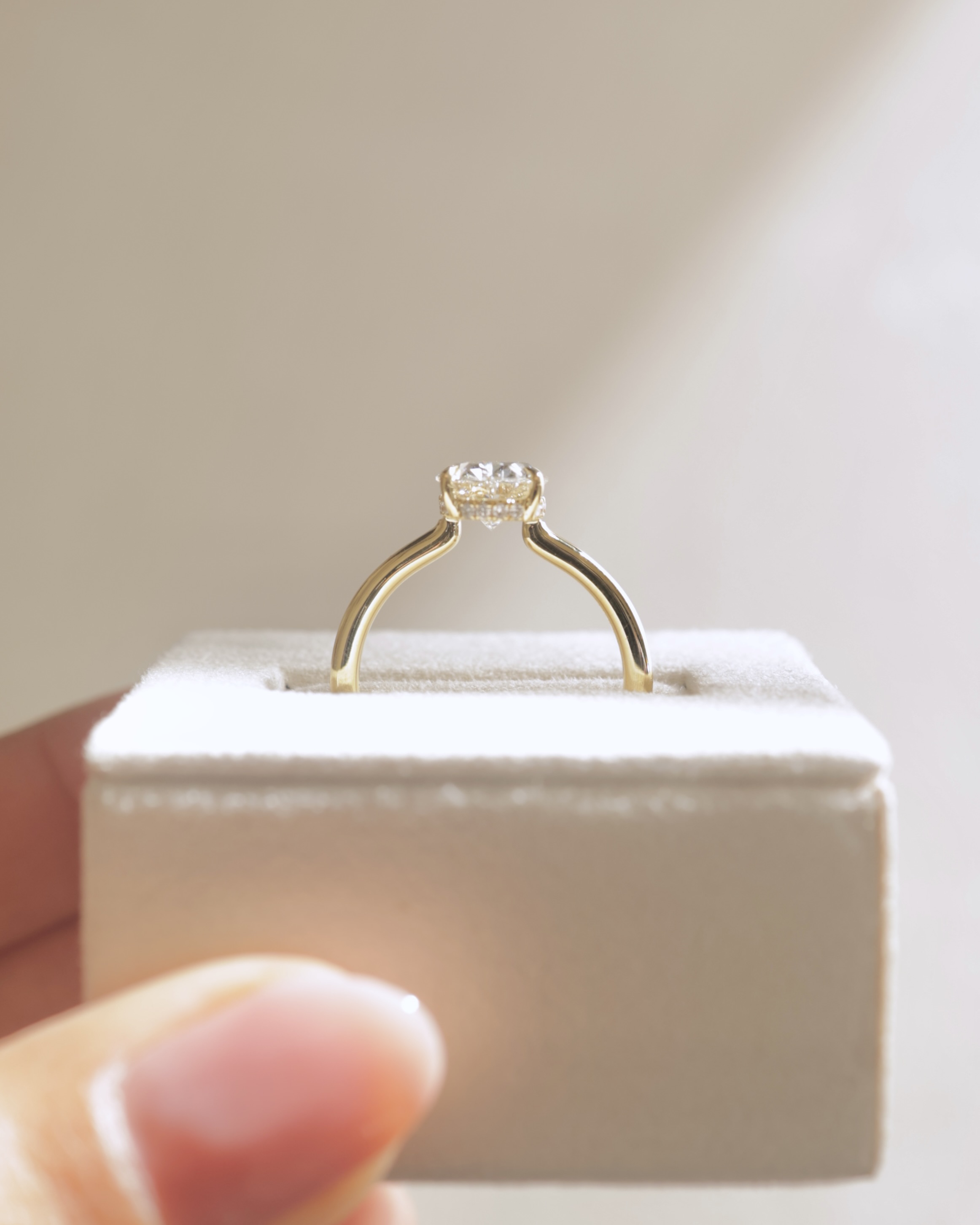 Kiana - Oval Floating Low Set Flush Solitaire with Hidden Halo Lifestyle Image