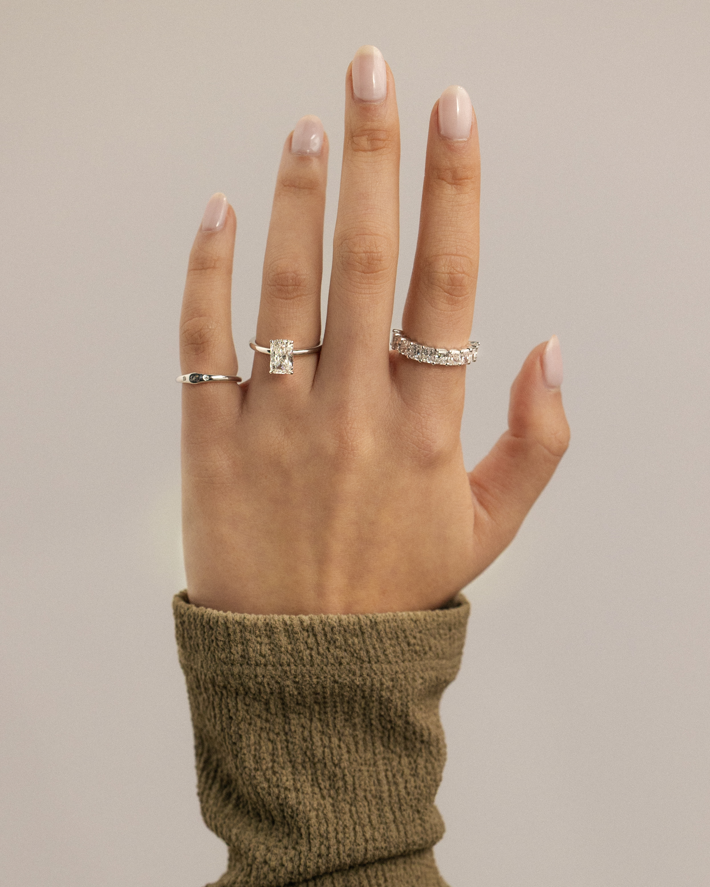 Liberty - Radiant Solitaire with Wrap Around Hidden Halo Lifestyle Image