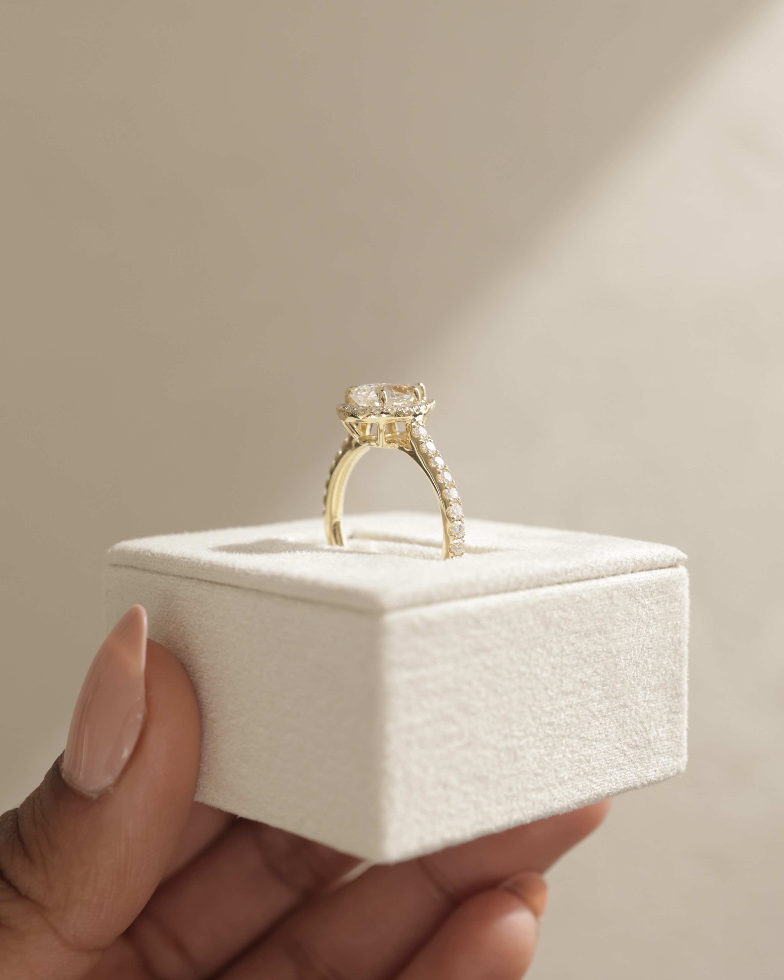 Madeline  Pear Cathedral Halo with Pav Lifestyle Image