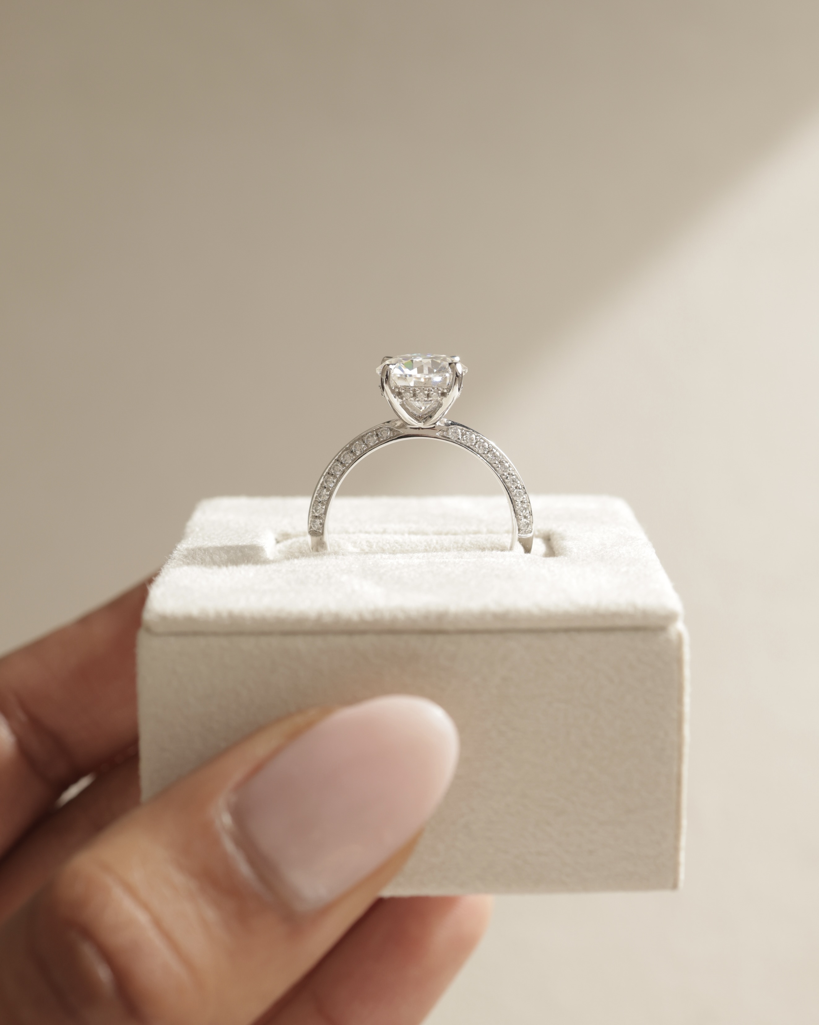 Melinda - 4 Claw Knife Edge Round Solitaire with Hidden Halo and Pav Lifestyle Image