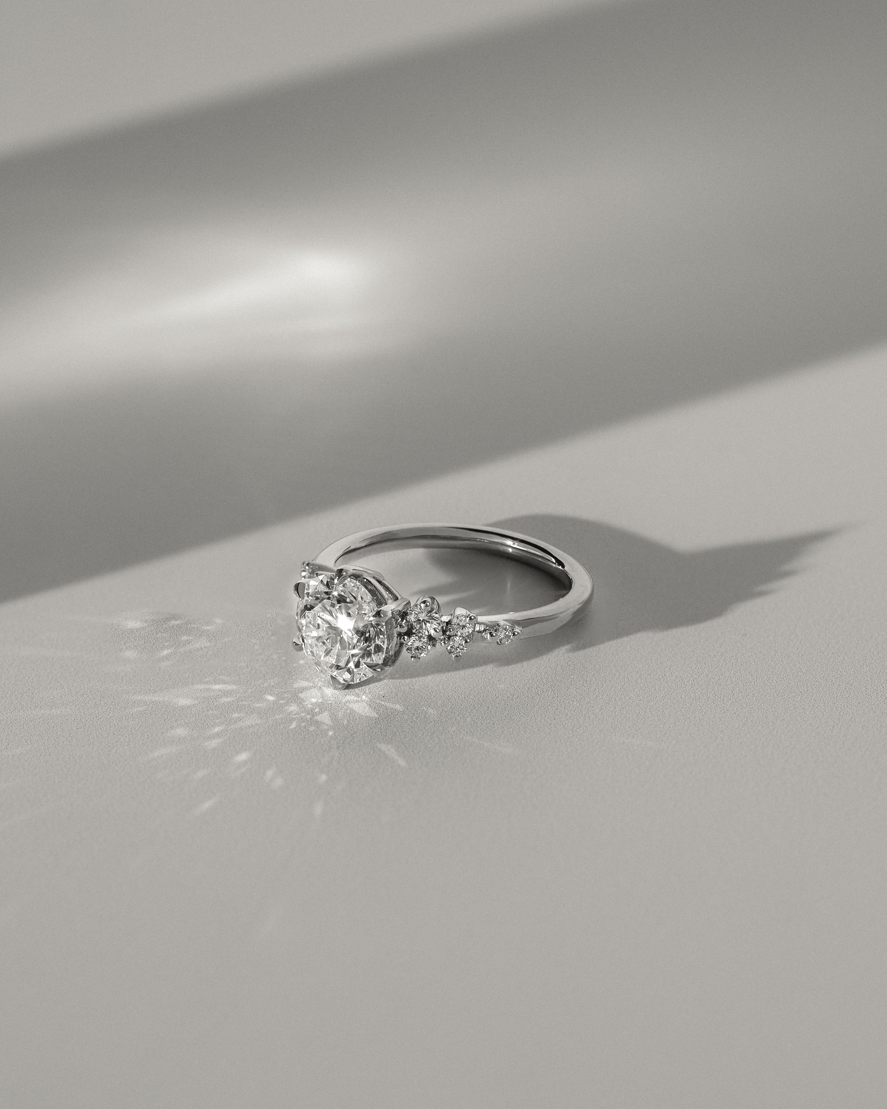 Molly - 6 Claw Round Solitaire with Accent Stones Lifestyle Image