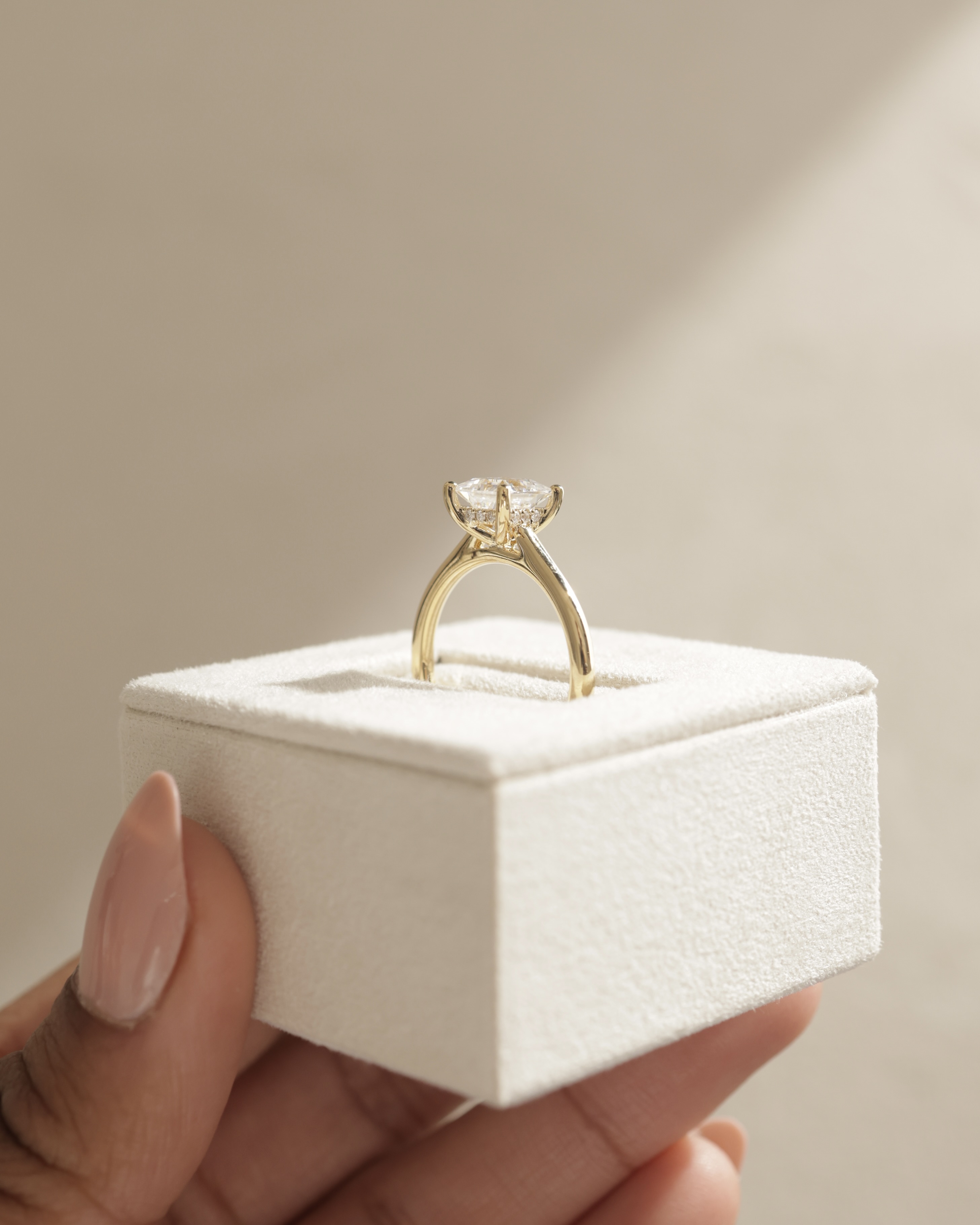 Natalie  Cathedral Princess Solitaire with Hidden Halo Lifestyle Image