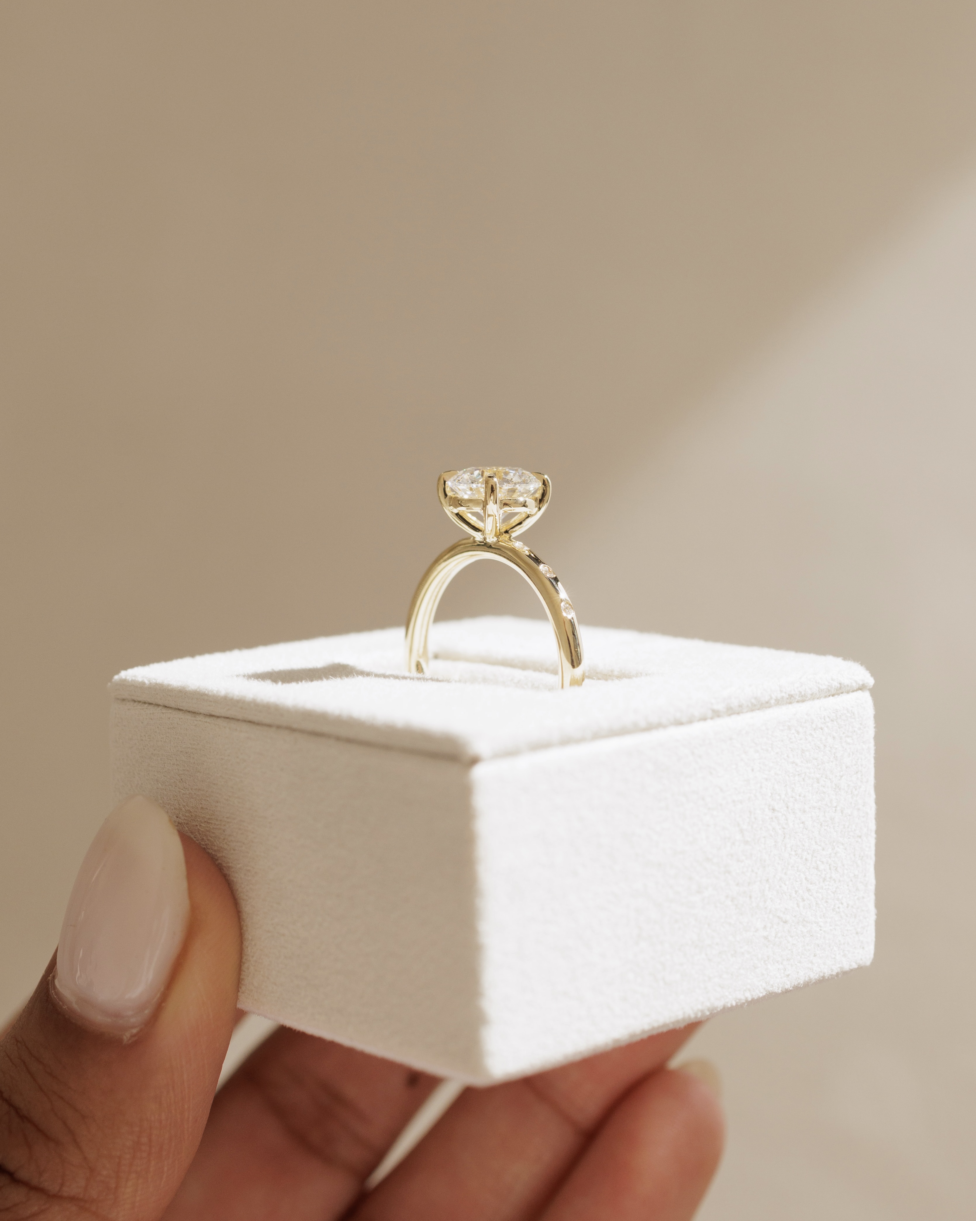 Nekija - 4 Claw Round Solitaire with Accent Stones Lifestyle Image