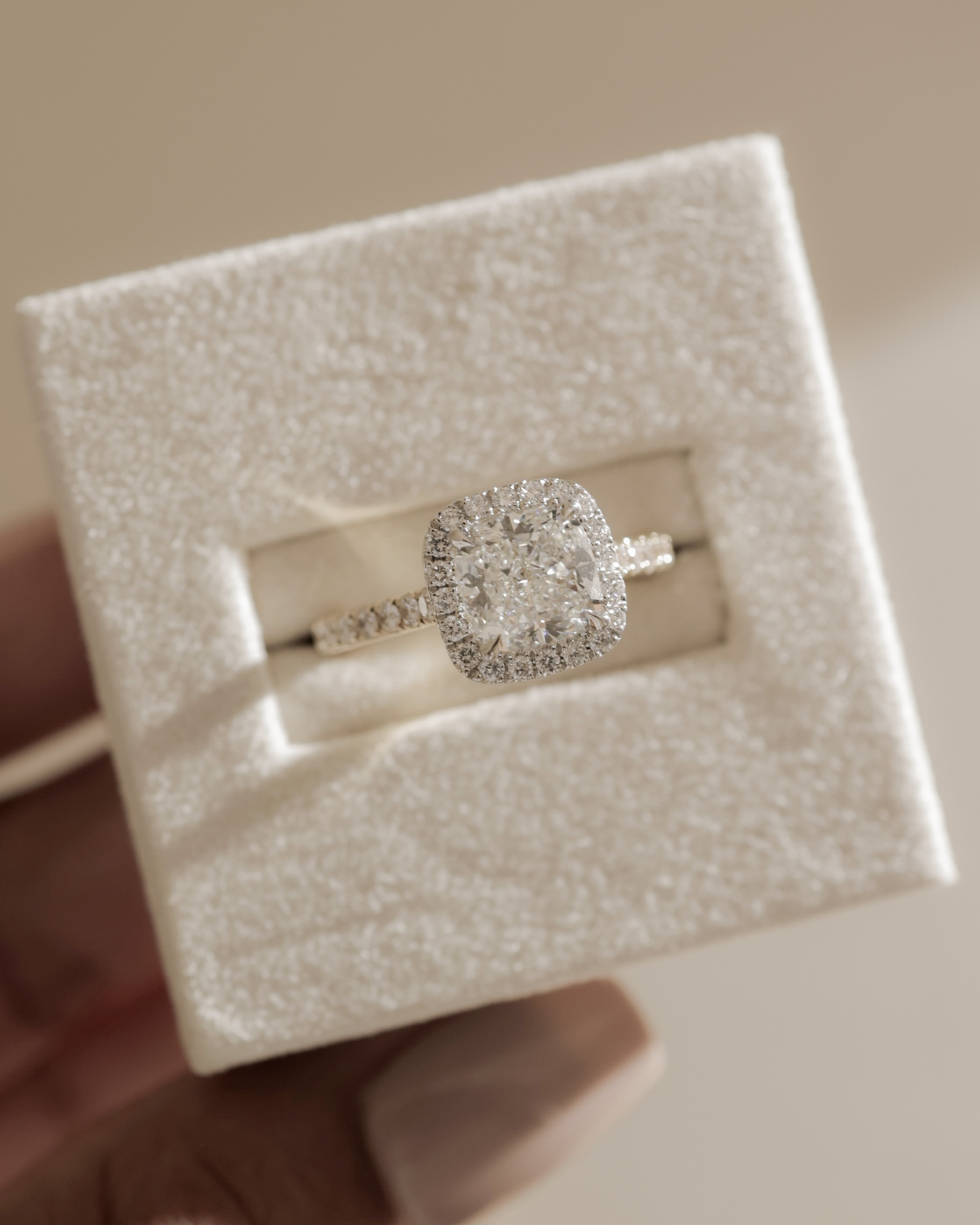 Nicole - 4 Claw Cushion Cut Halo with Pav Lifestyle Image