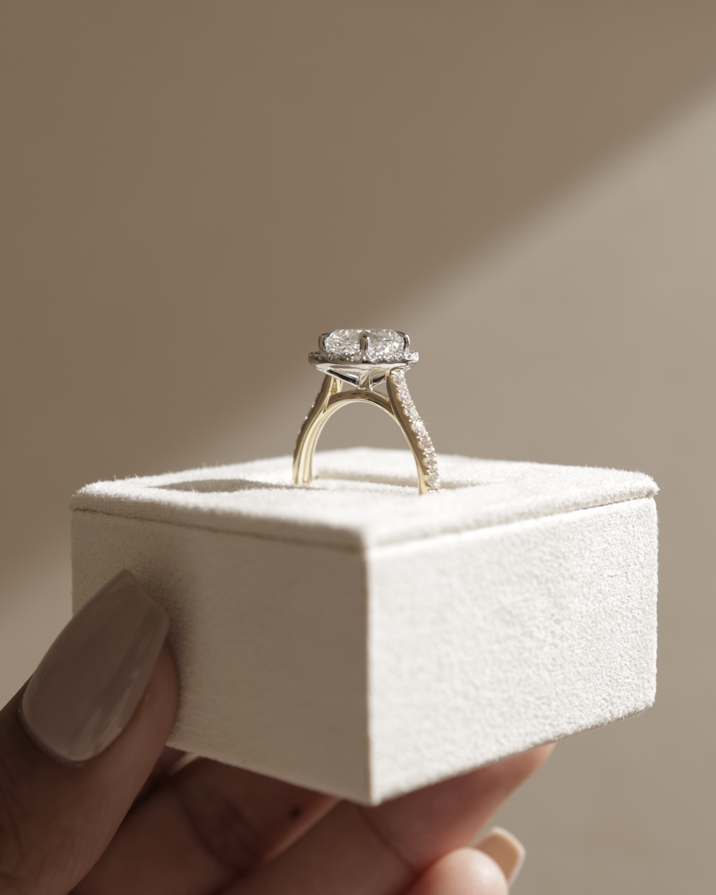 Nicole - 4 Claw Cushion Cut Halo with Pav Lifestyle Image