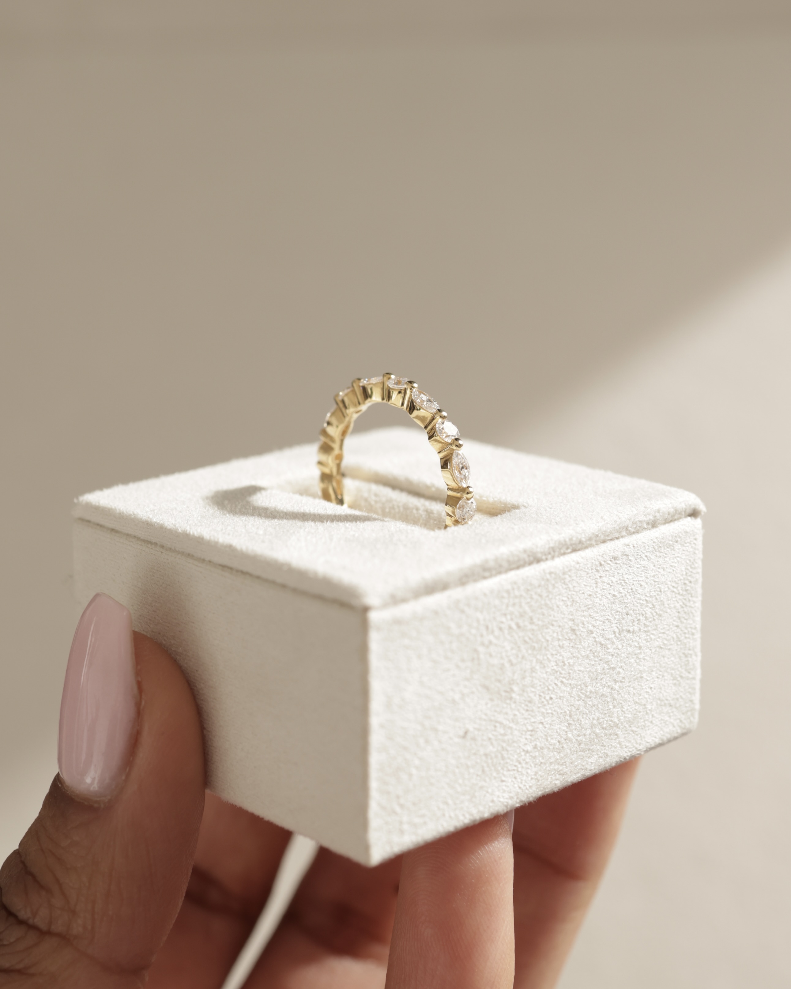 Odette - Round and Marquise Accent Stones Wedding Ring Lifestyle Image