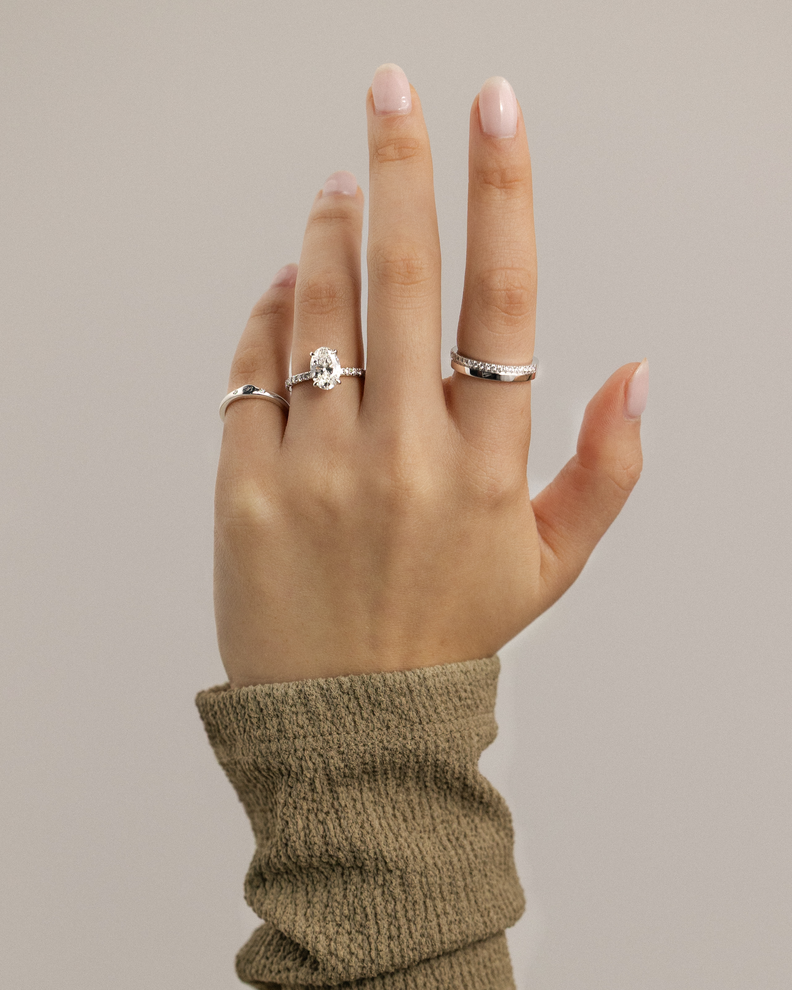 Paige  Oval Solitaire with Hidden Halo and Pave Lifestyle Image