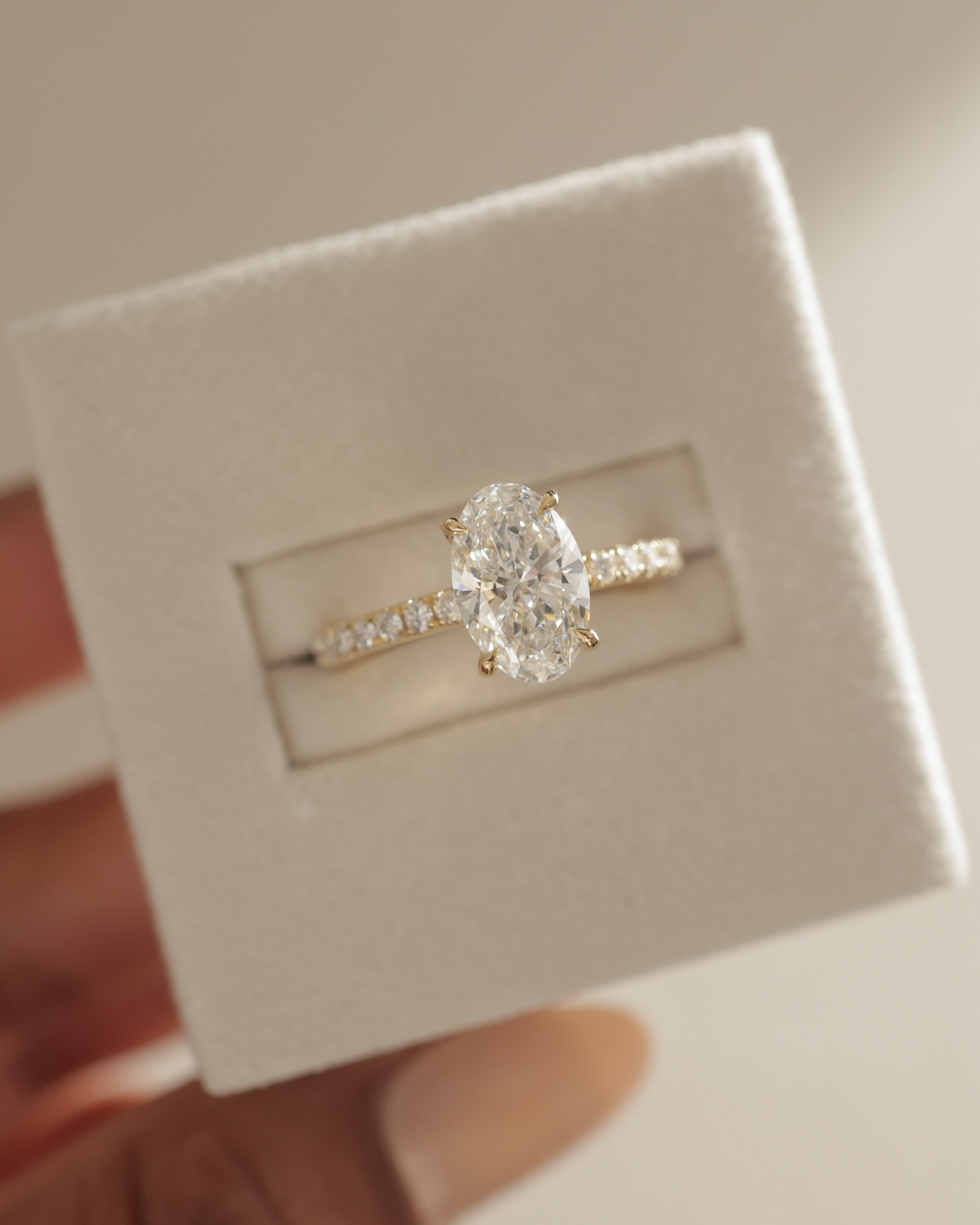 Paige  Oval Solitaire with Hidden Halo and Pave Lifestyle Image