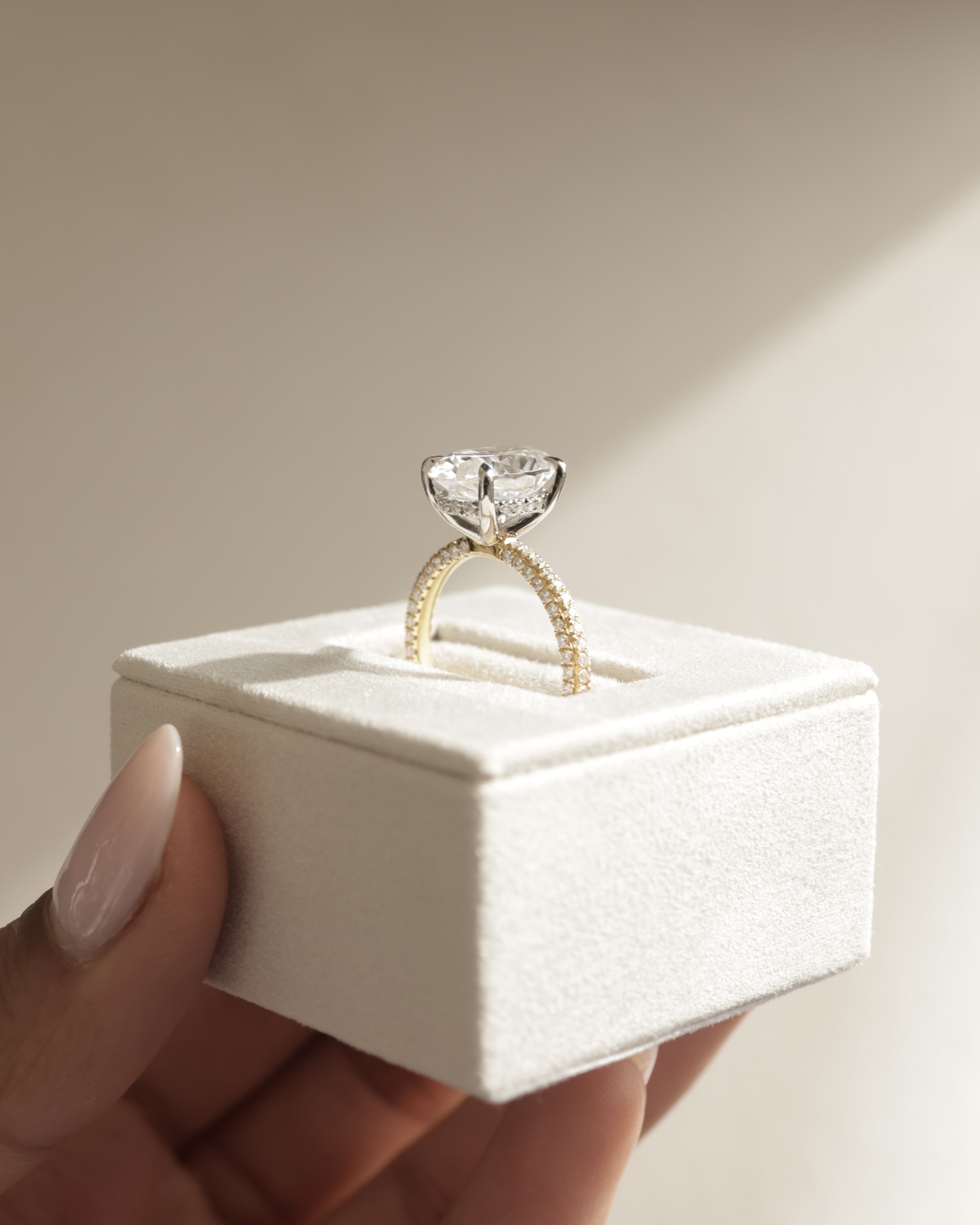 Penelope   Oval Solitaire with Hidden Halo and Triple Pav Lifestyle Image