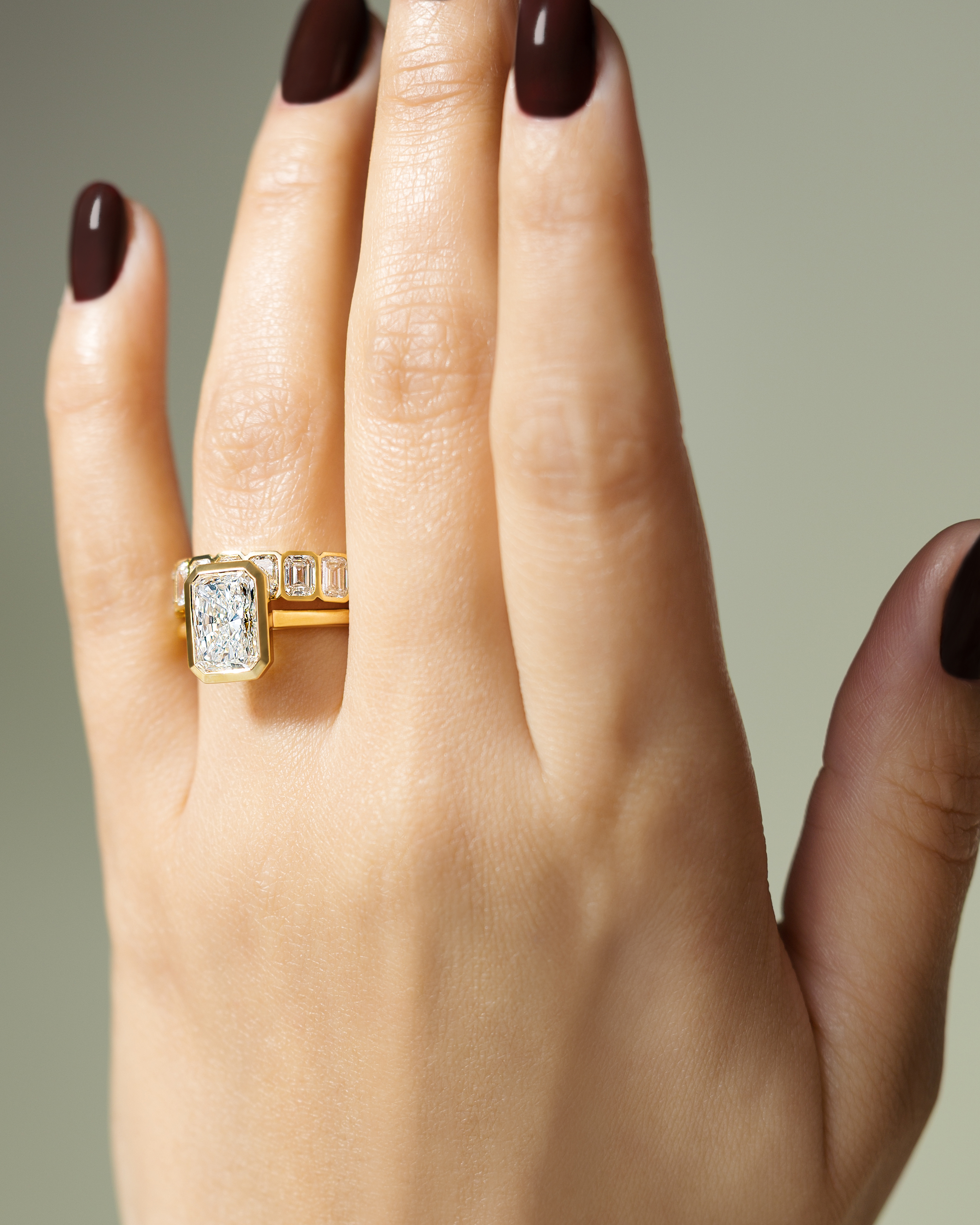 Rachel  Bezel Set Radiant Solitaire Lifestyle Image