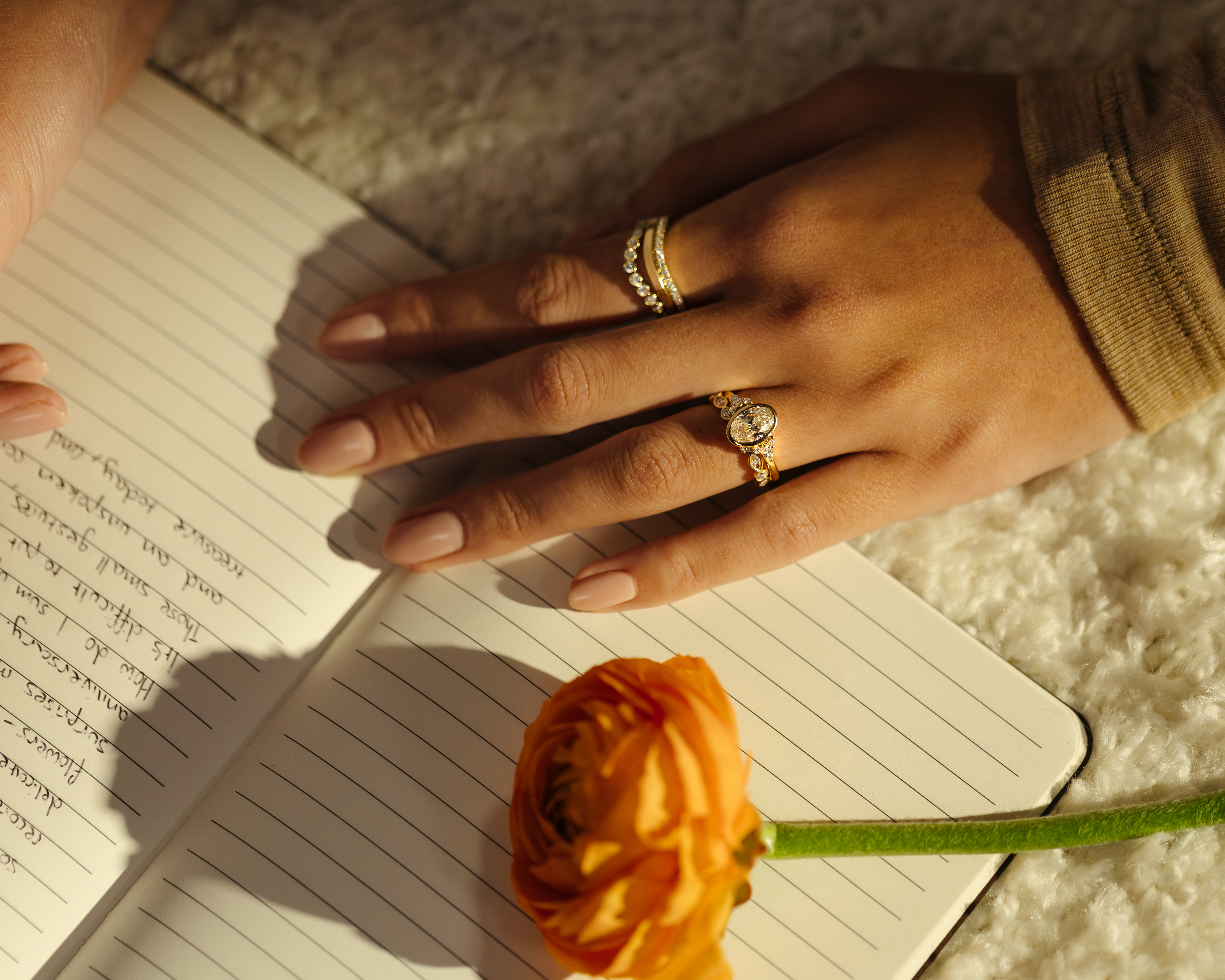 Sarah - Bezel Set Round and Marquise Accent Stones Wedding Ring Lifestyle Image