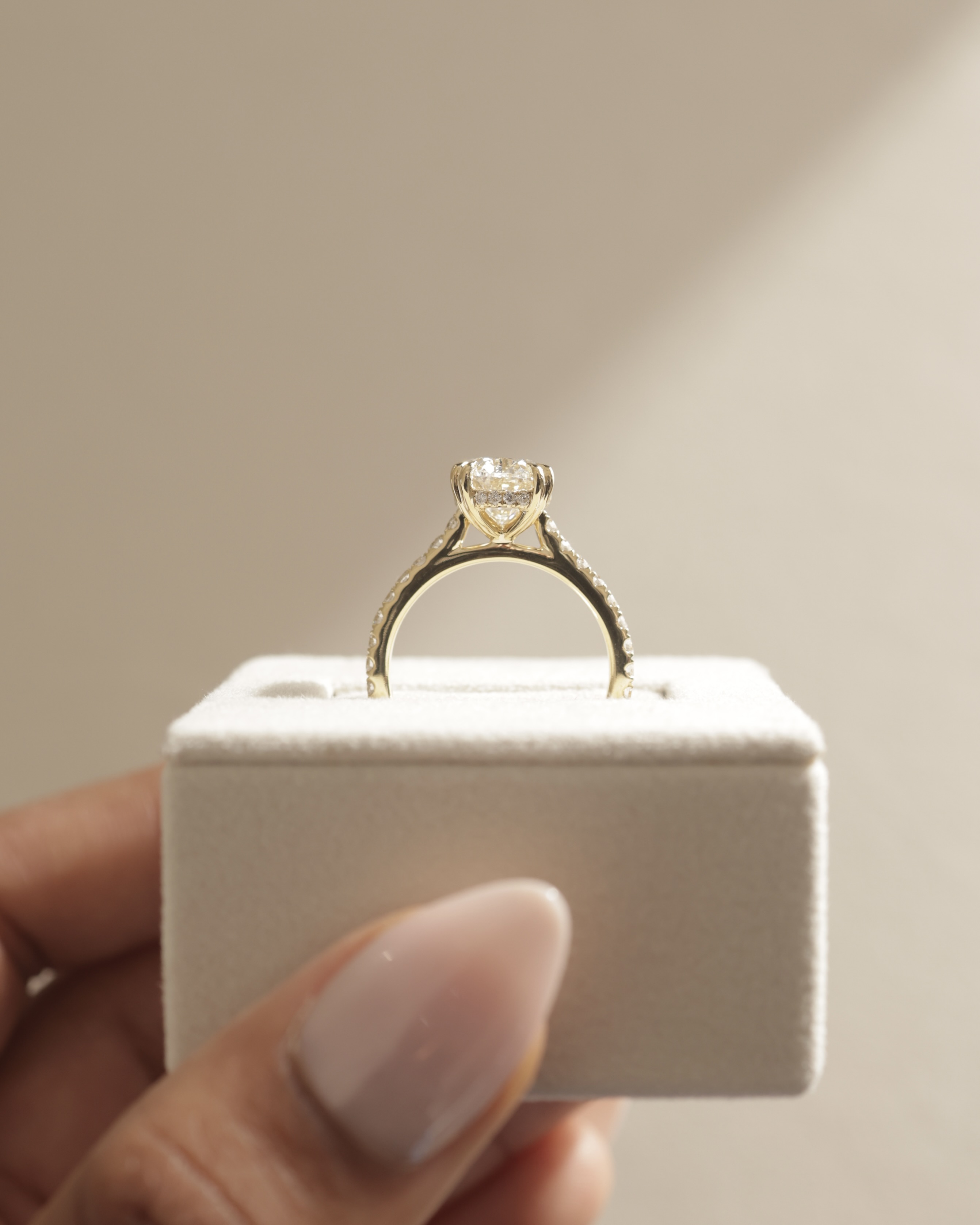 Sasha - Oval Solitaire with Double Tipped Claws and Pav Band Lifestyle Image