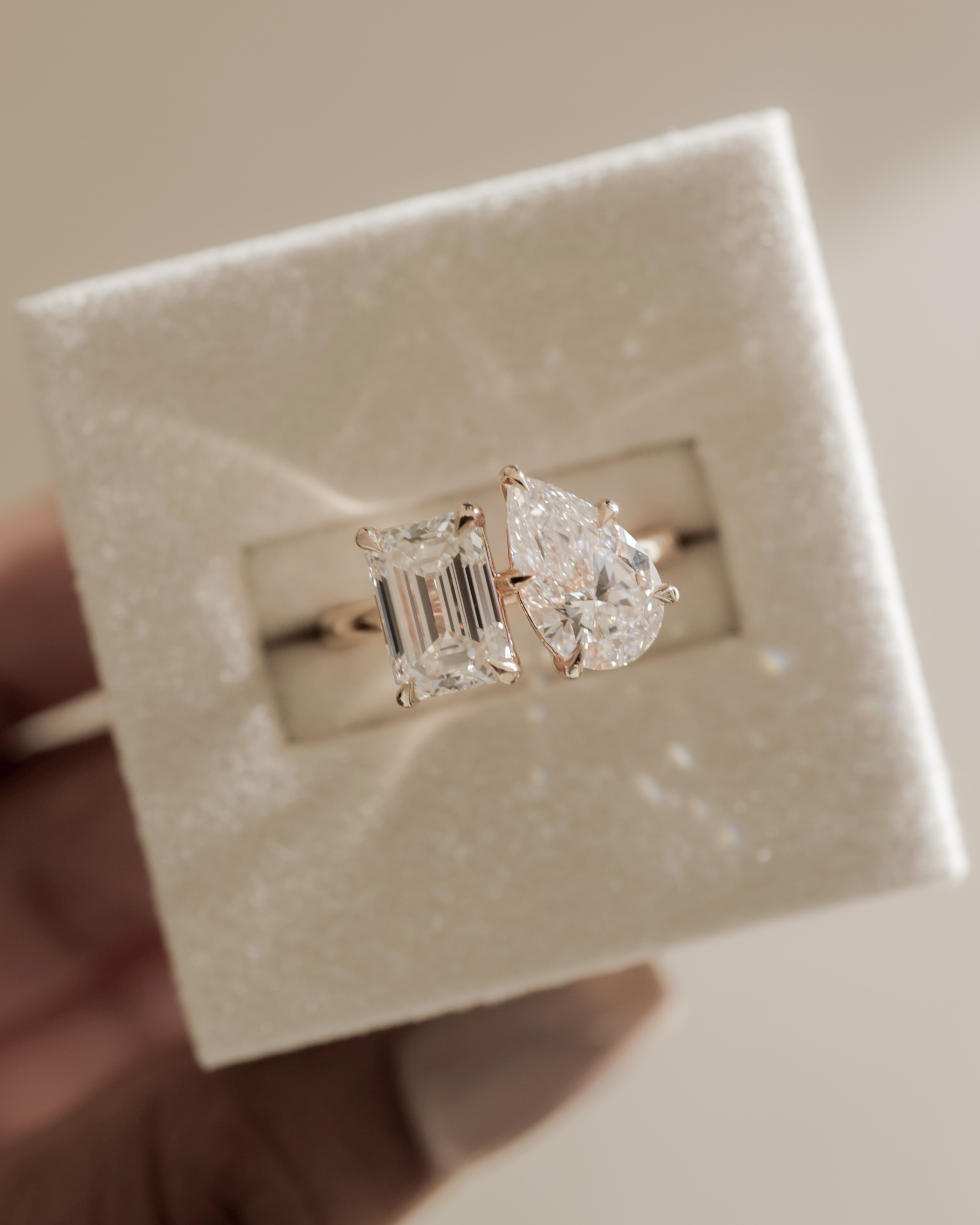 Tahlia - Pear and Emerald Toi Et Moi with Hidden Halo Lifestyle Image