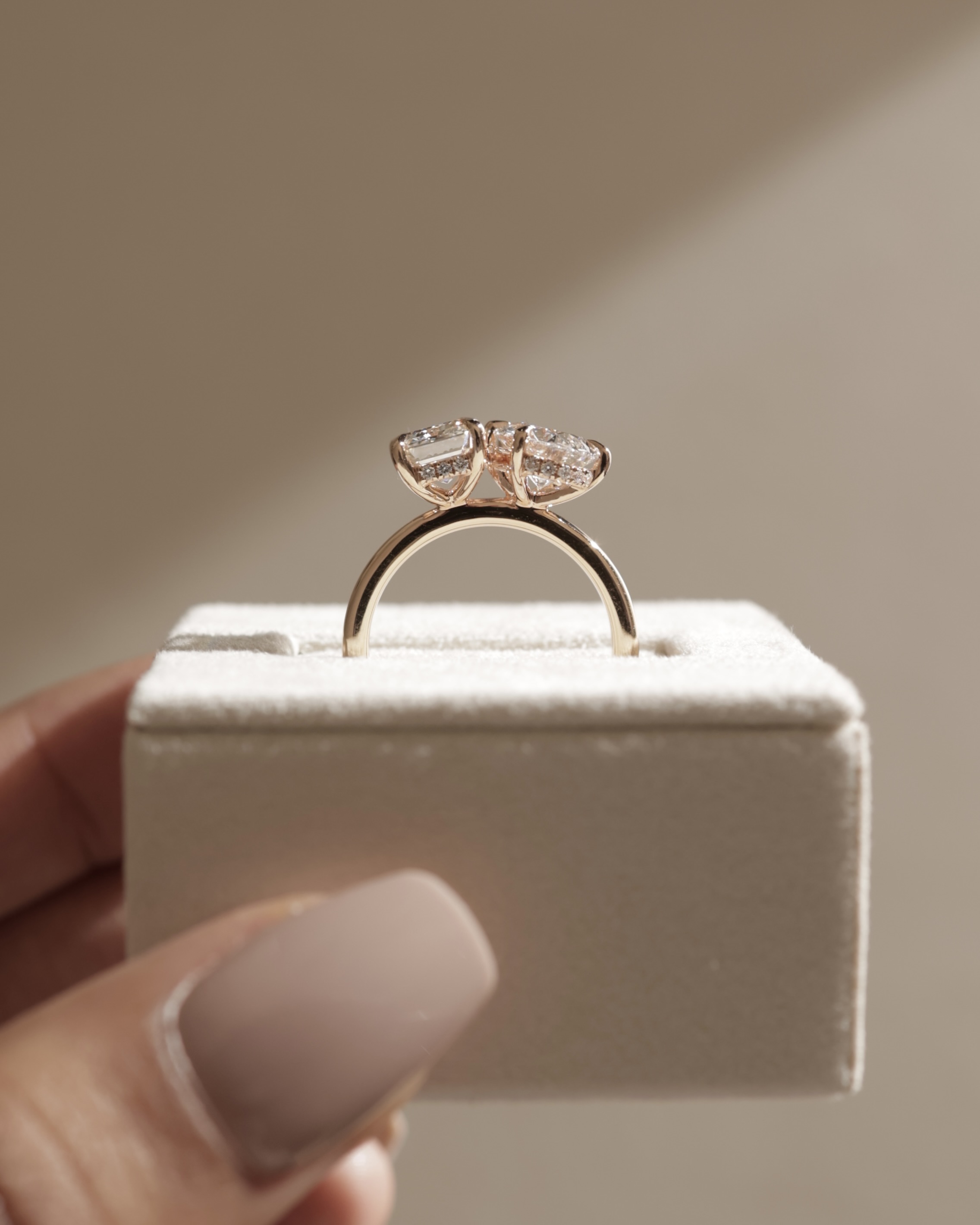 Tahlia - Pear and Emerald Toi Et Moi with Hidden Halo Lifestyle Image