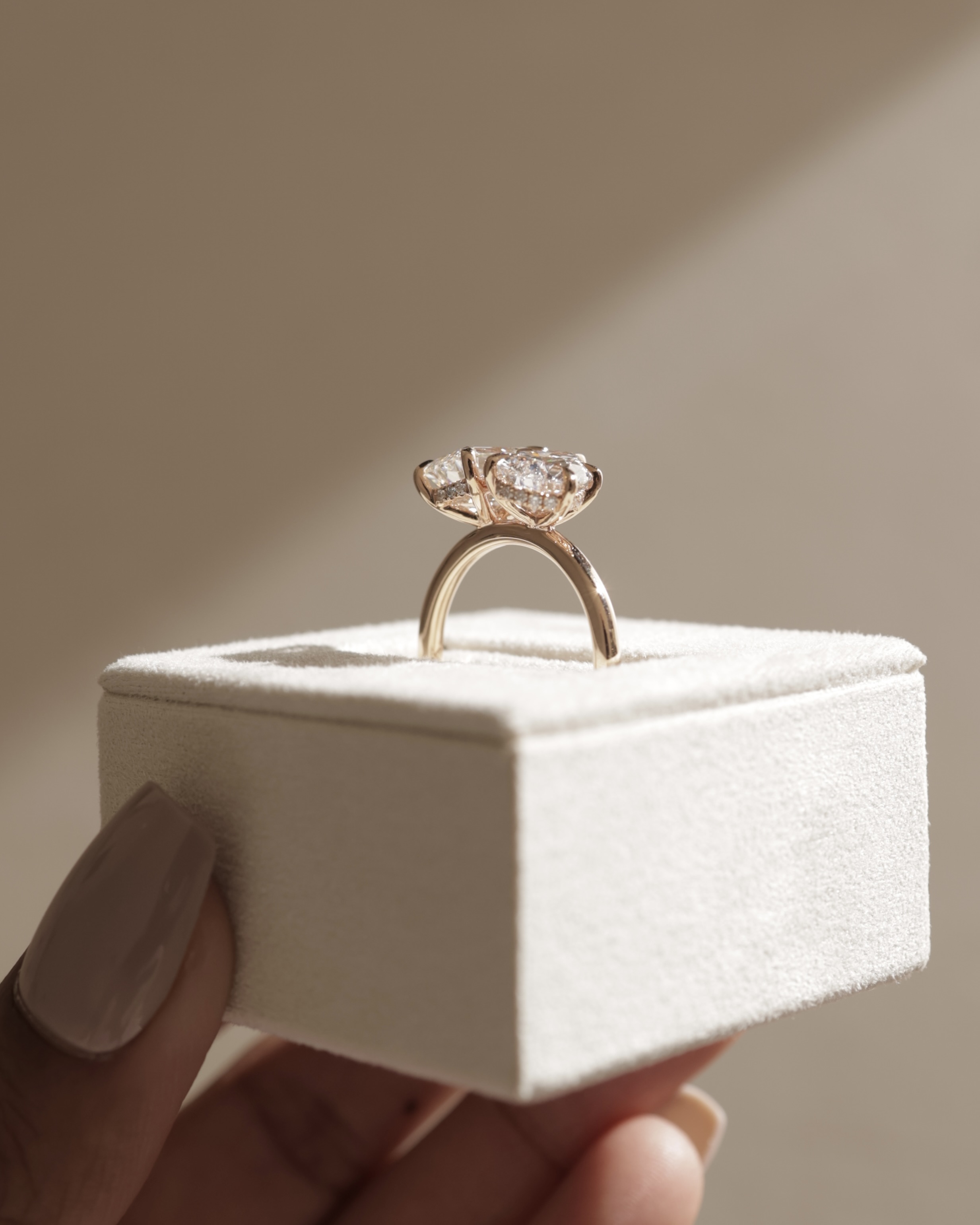 Tahlia - Pear and Emerald Toi Et Moi with Hidden Halo Lifestyle Image