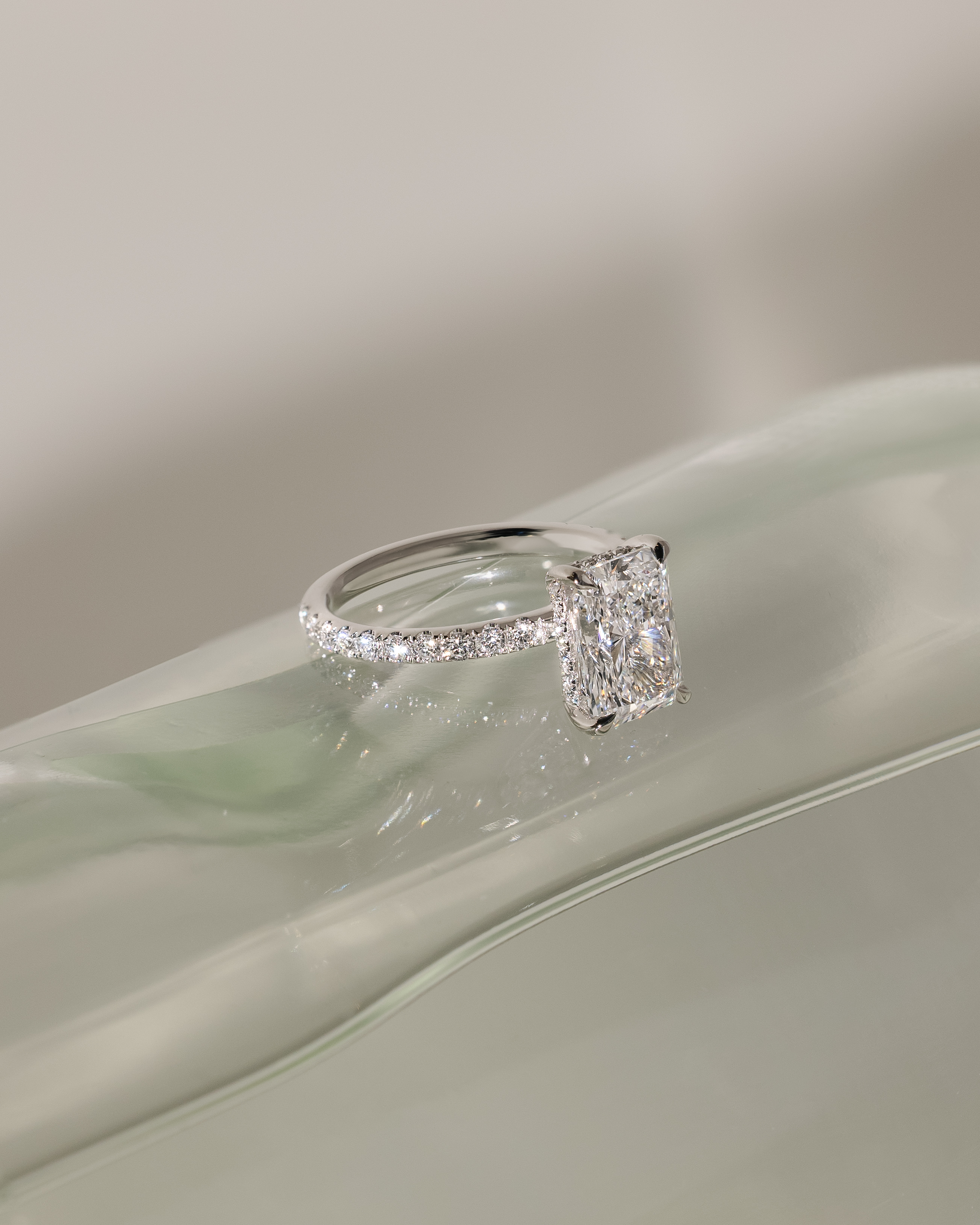 Thea - 4 Claw Pav Radiant Solitaire with Hidden Halo Lifestyle Image