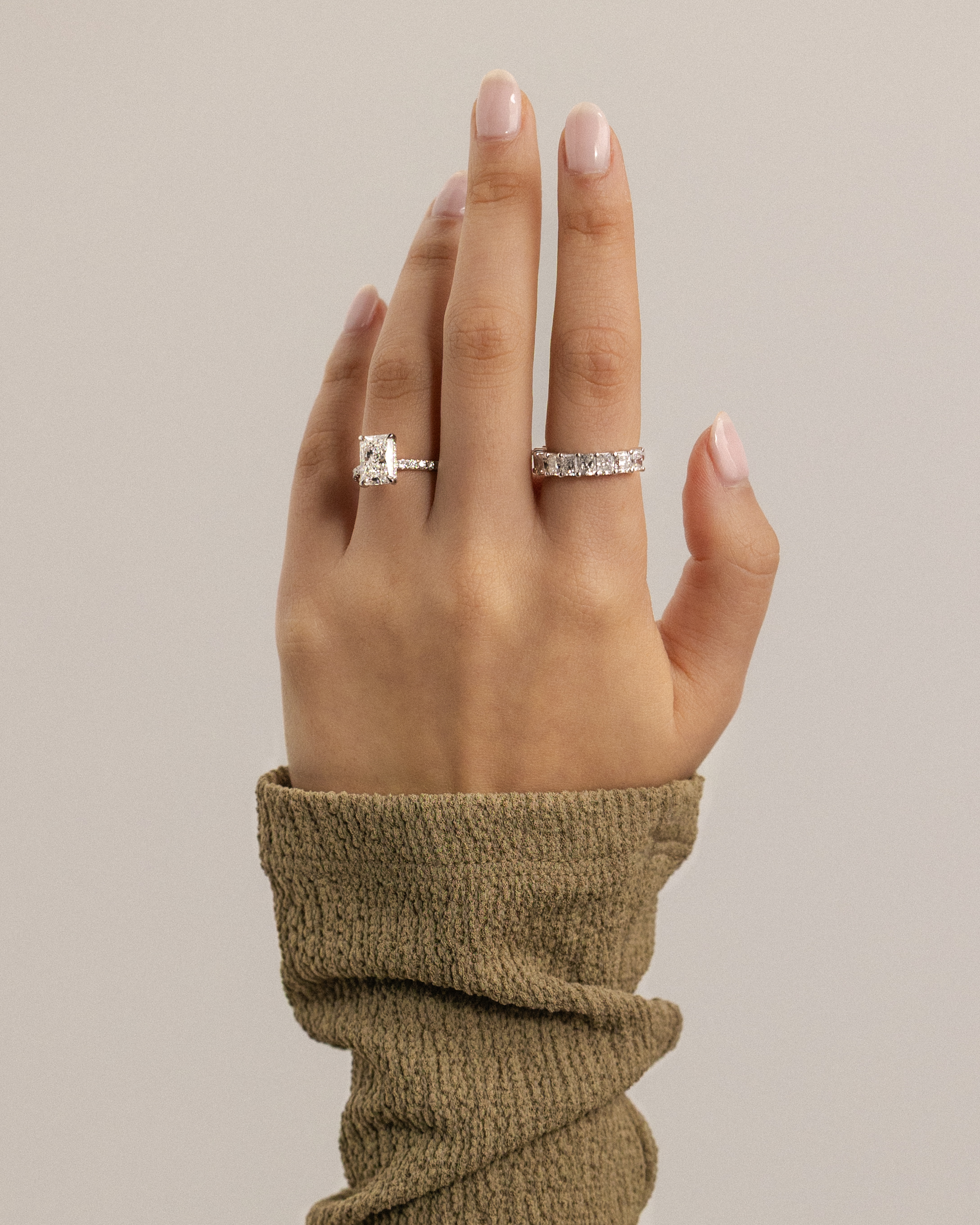 Thea - 4 Claw Pav Radiant Solitaire with Hidden Halo Lifestyle Image