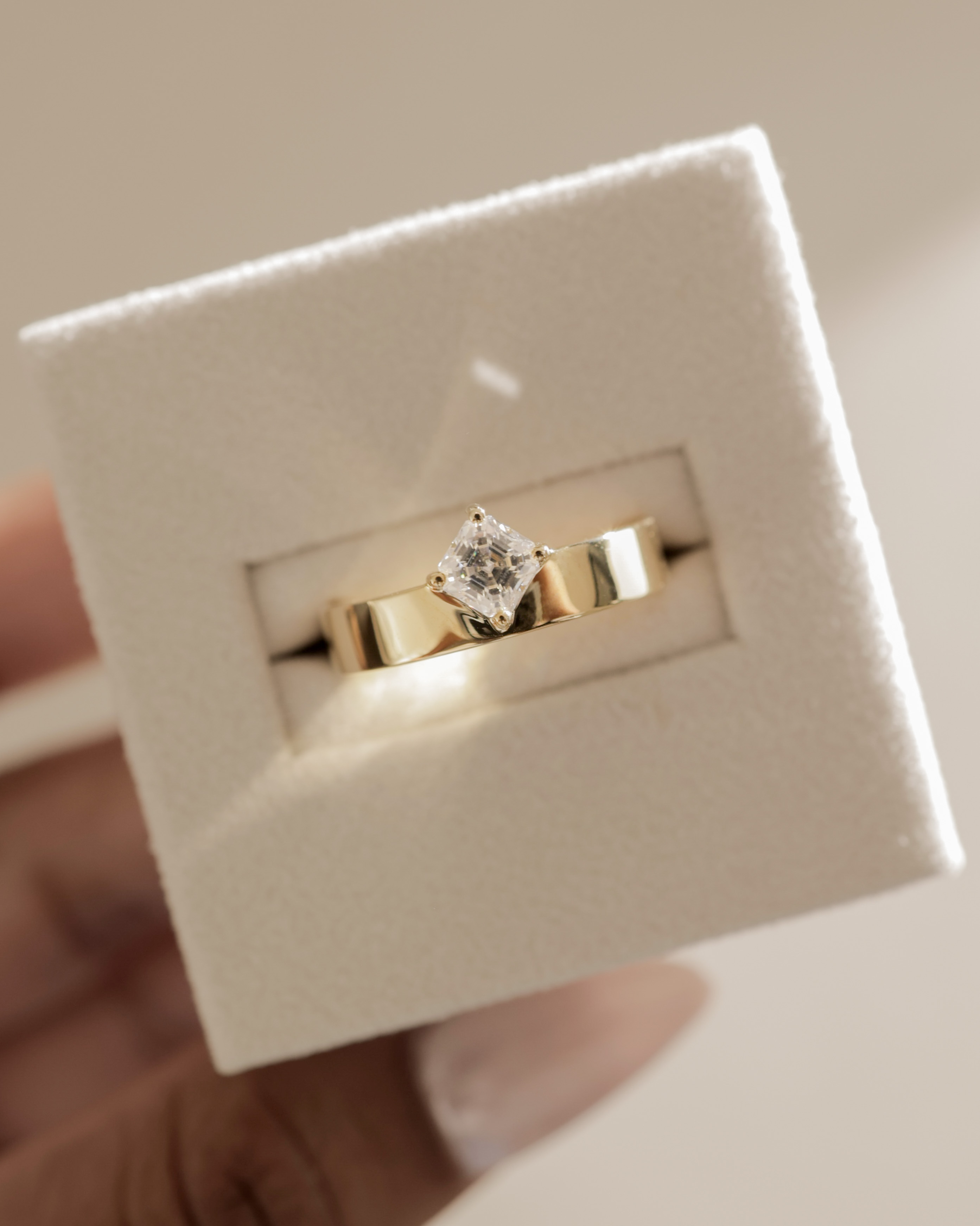 Vicki - Asscher Solitaire with Cigar band Lifestyle Image