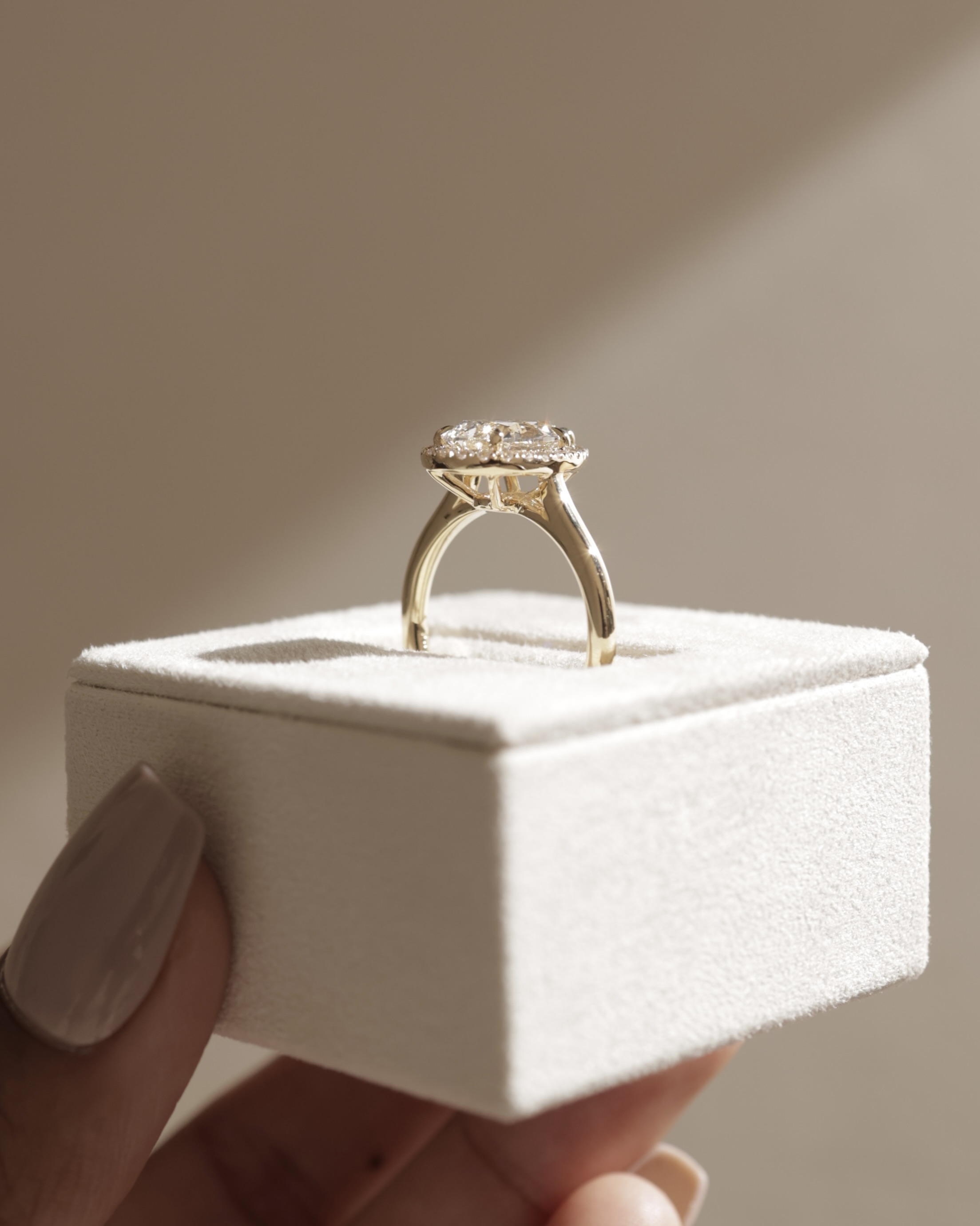 Viola  5 Claw Cathedral Pear Halo Lifestyle Image