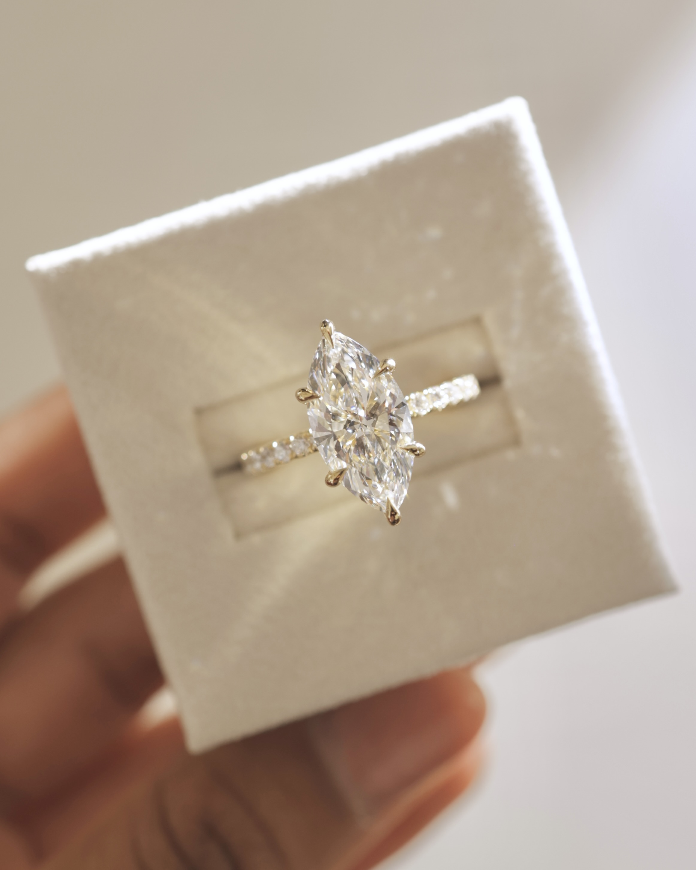 Waverly - 6 Claw Marquise Solitaire with Hidden Halo and Pav Lifestyle Image