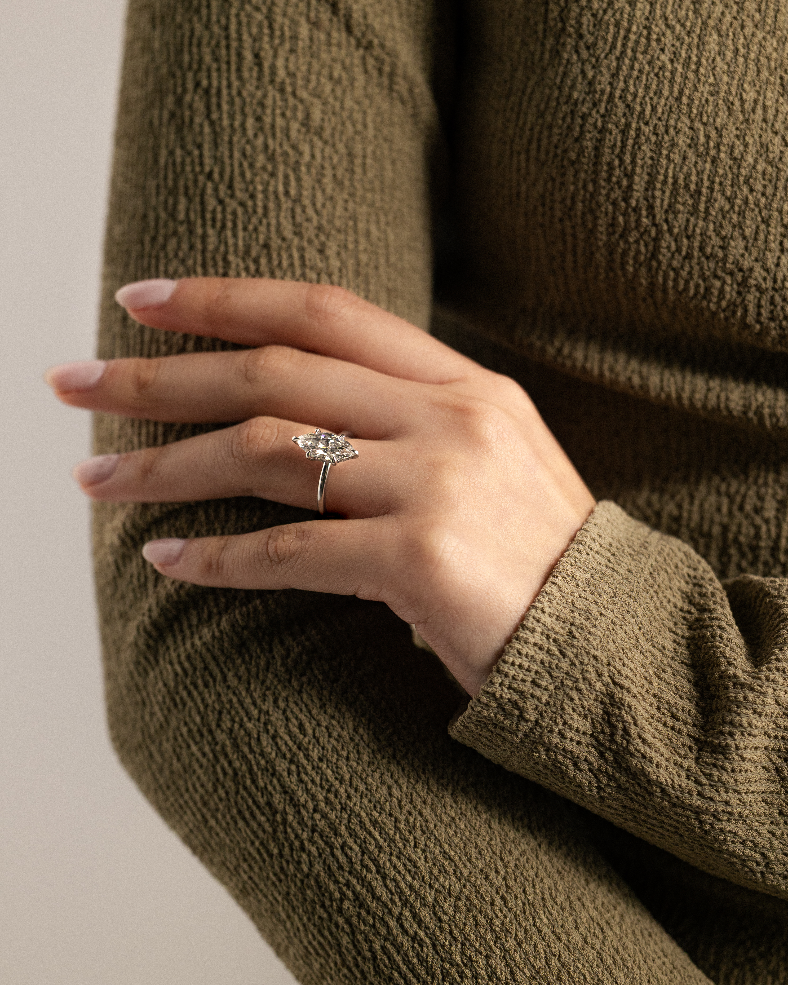 Zariyah - Marquise Solitaire with 6 Claw Setting and Hidden Halo Lifestyle Image