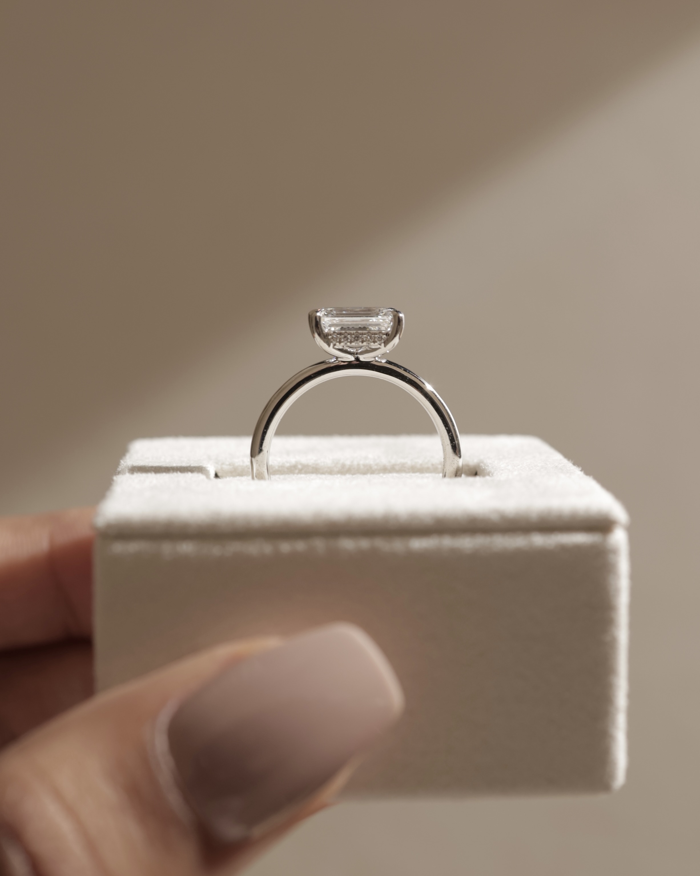 Zayla - 4 Claw East West Emerald with Hidden Halo Lifestyle Image